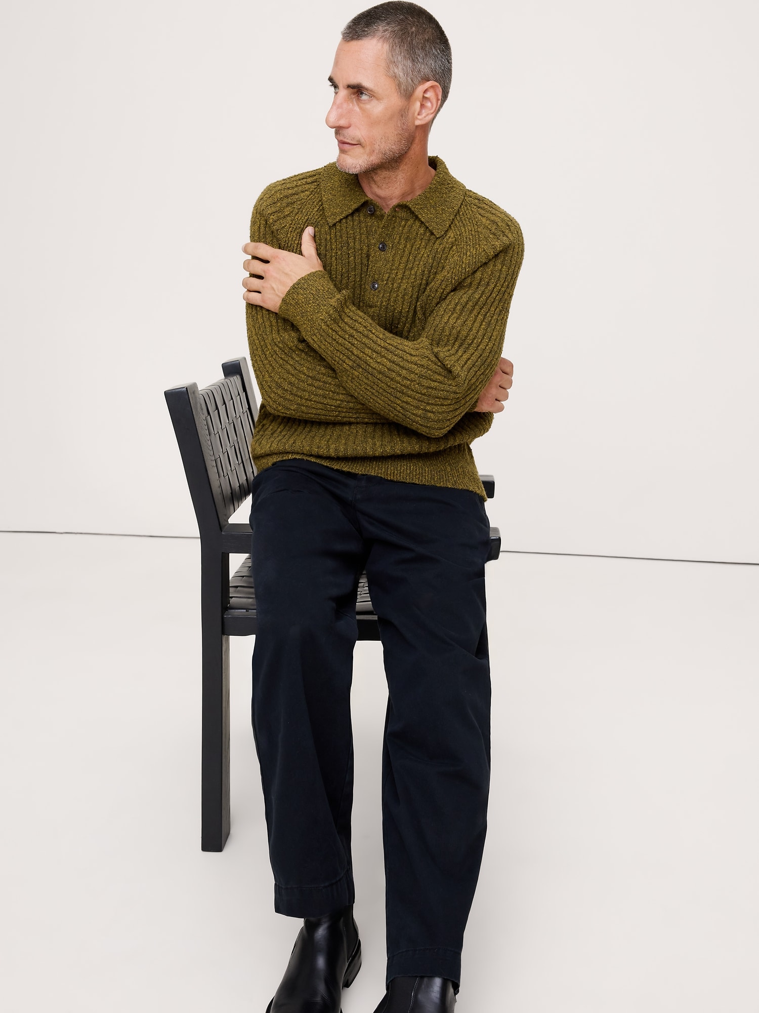 Bouclé Ribbed Sweater Polo - Mangrove Tree