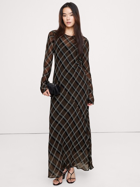 ROBE LONGUE EN CRÊPE CHIFFON À COUPE EN BIAIS