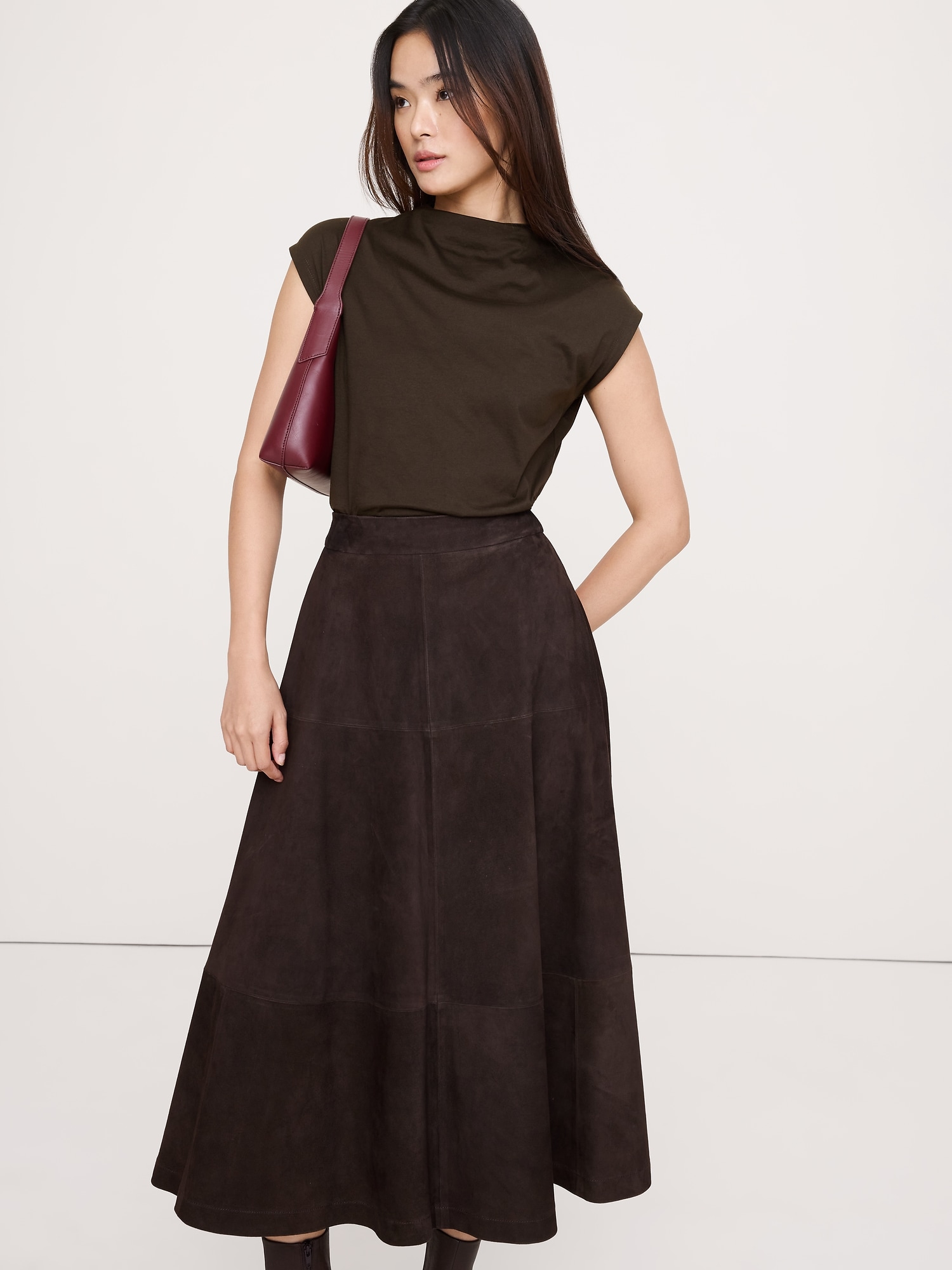 Silky Cotton Mock-Neck Top - Double Chocolate Brown