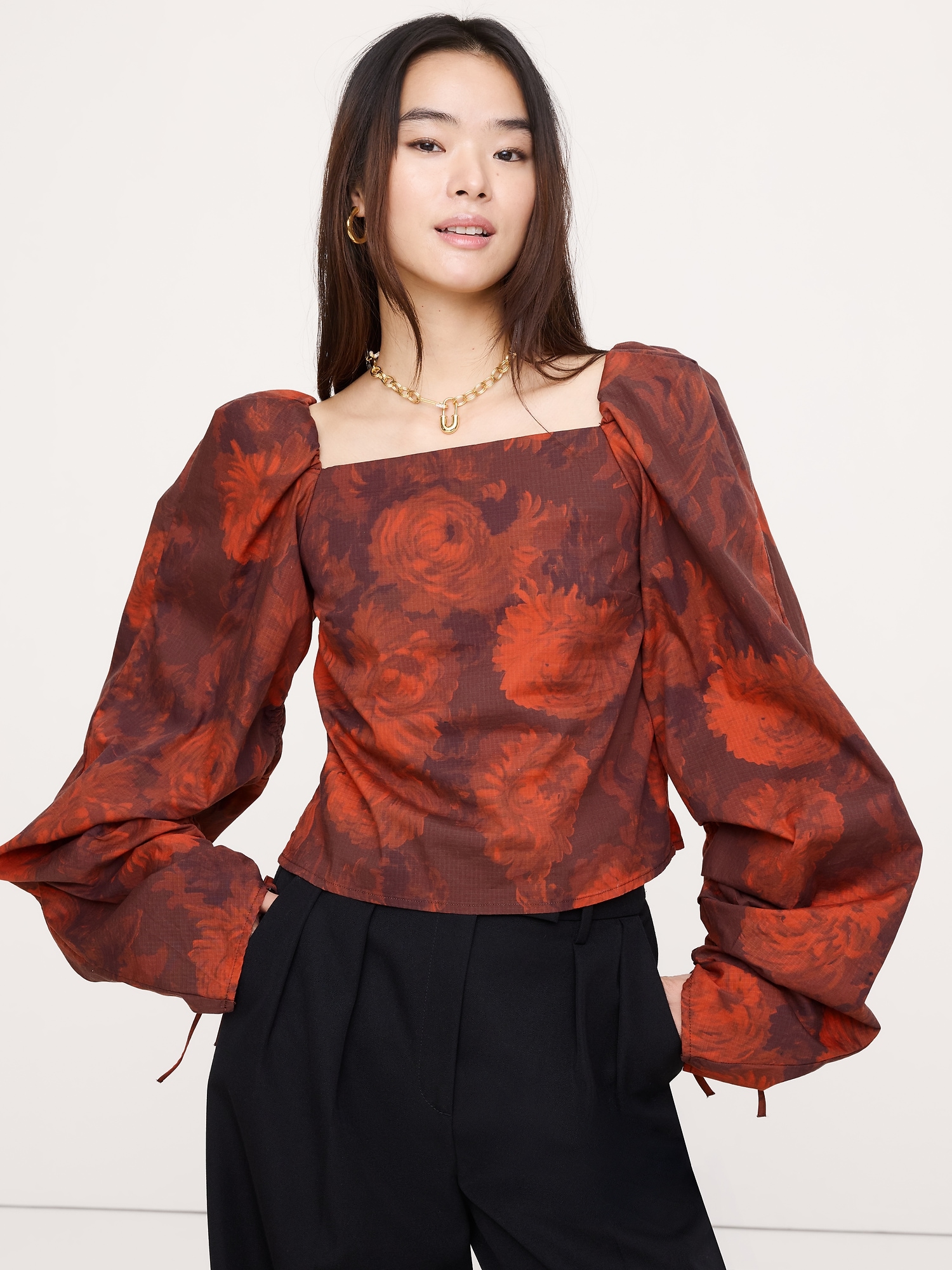 Image number 1 showing, Stretch-Cotton Square-Neck Top