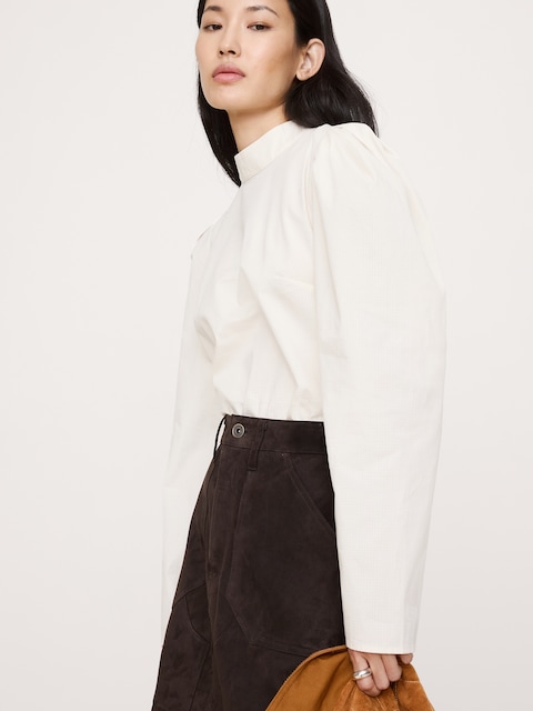 HAUT EN COTON EXTENSIBLE À MANCHES BOUFFANTES - Blanc