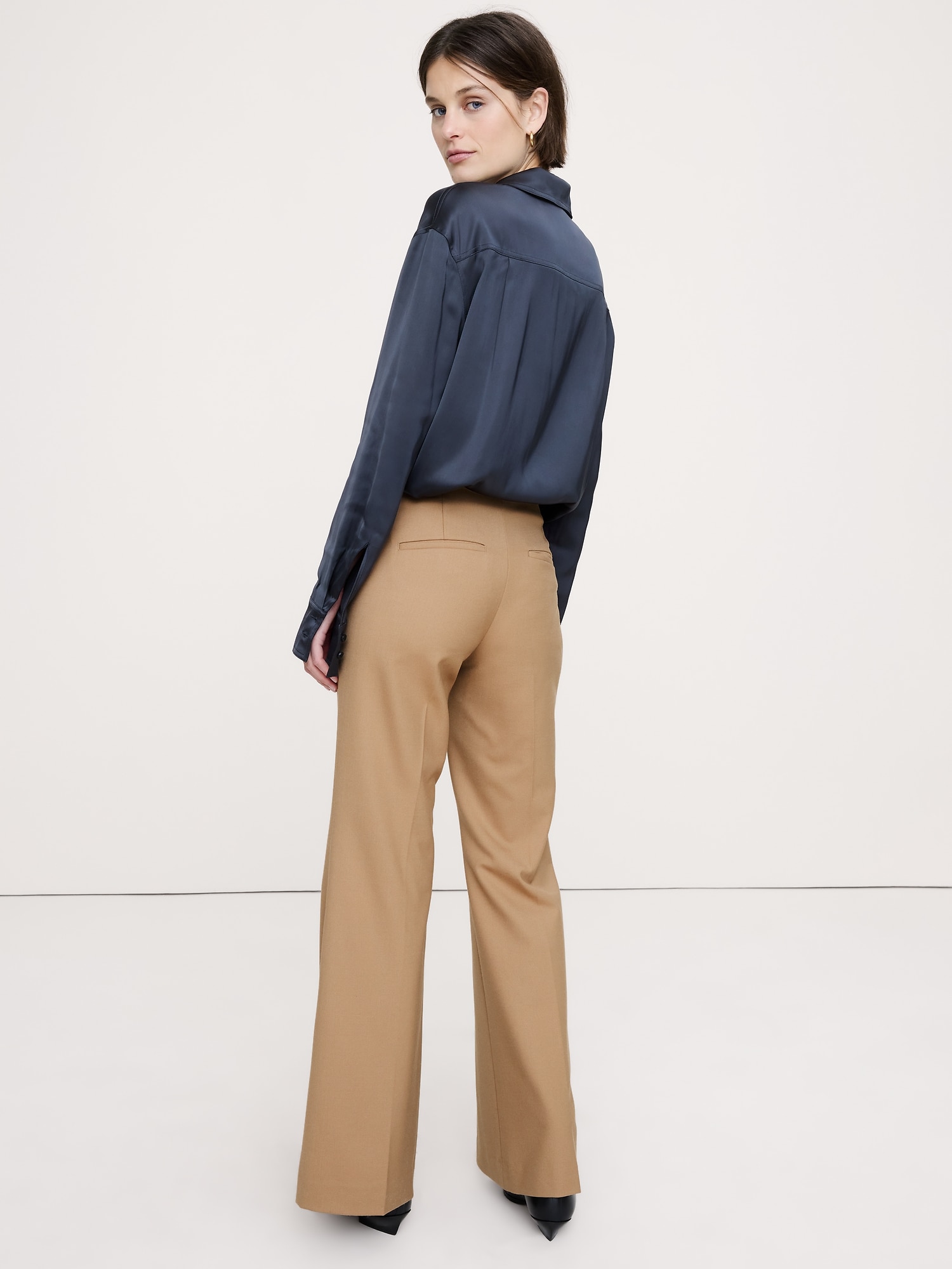 Image number 3 showing, Mid-Rise Flare Stretch Wool-Blend Pant