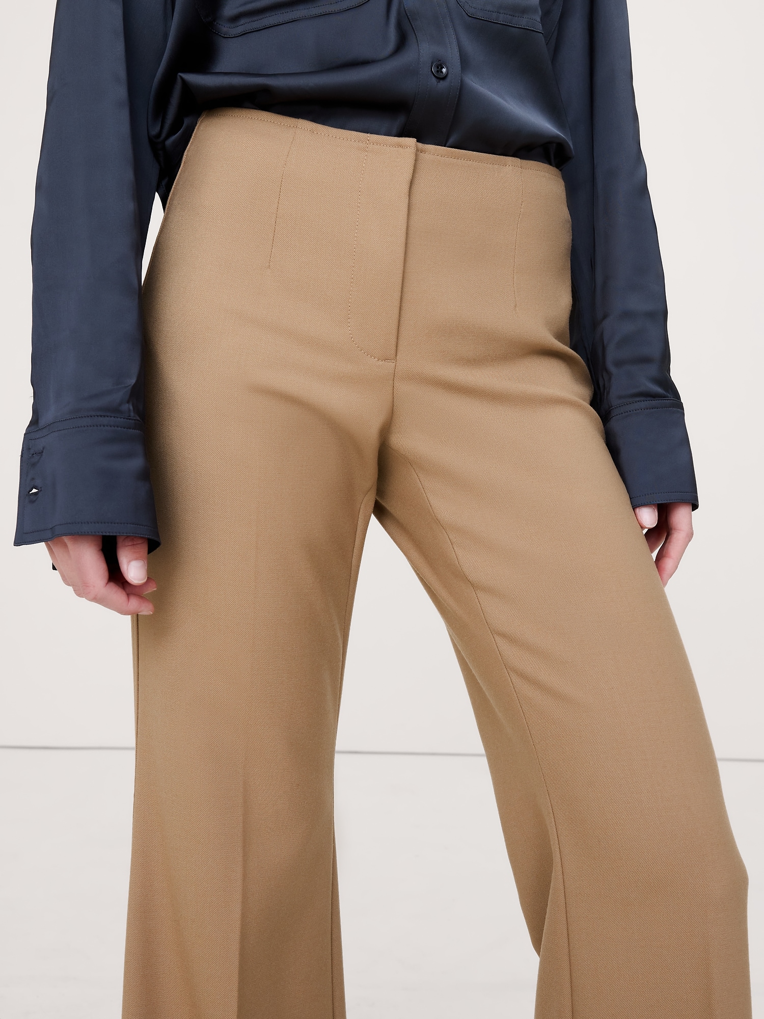 Image number 4 showing, Mid-Rise Flare Stretch Wool-Blend Pant