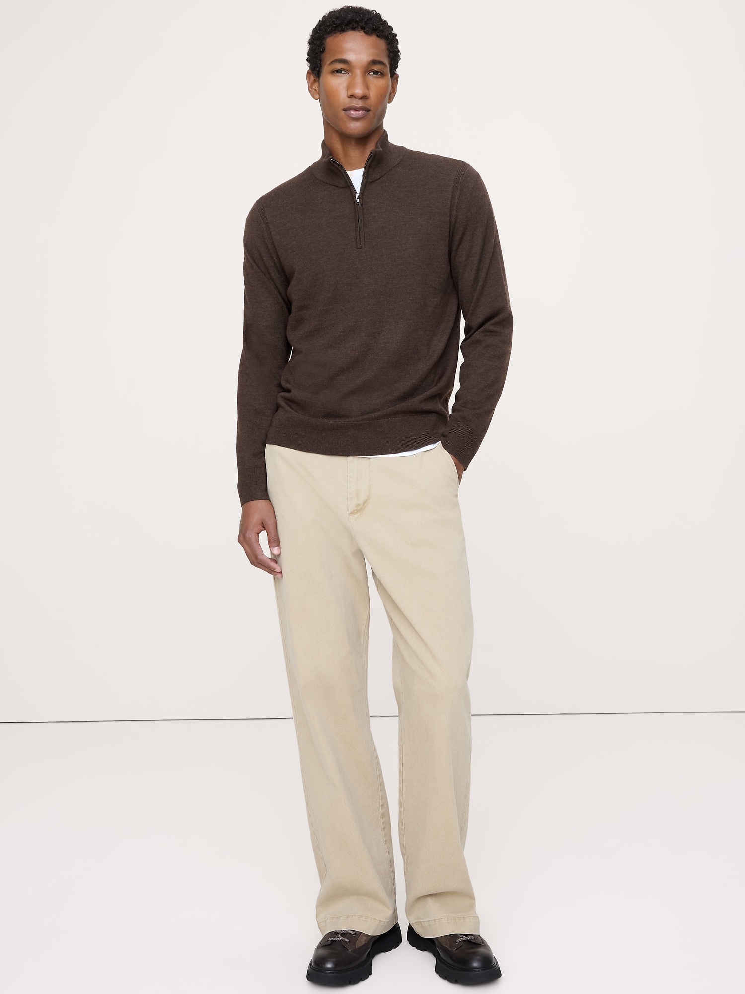 Merino Half-Zip Sweater - Brown Heather