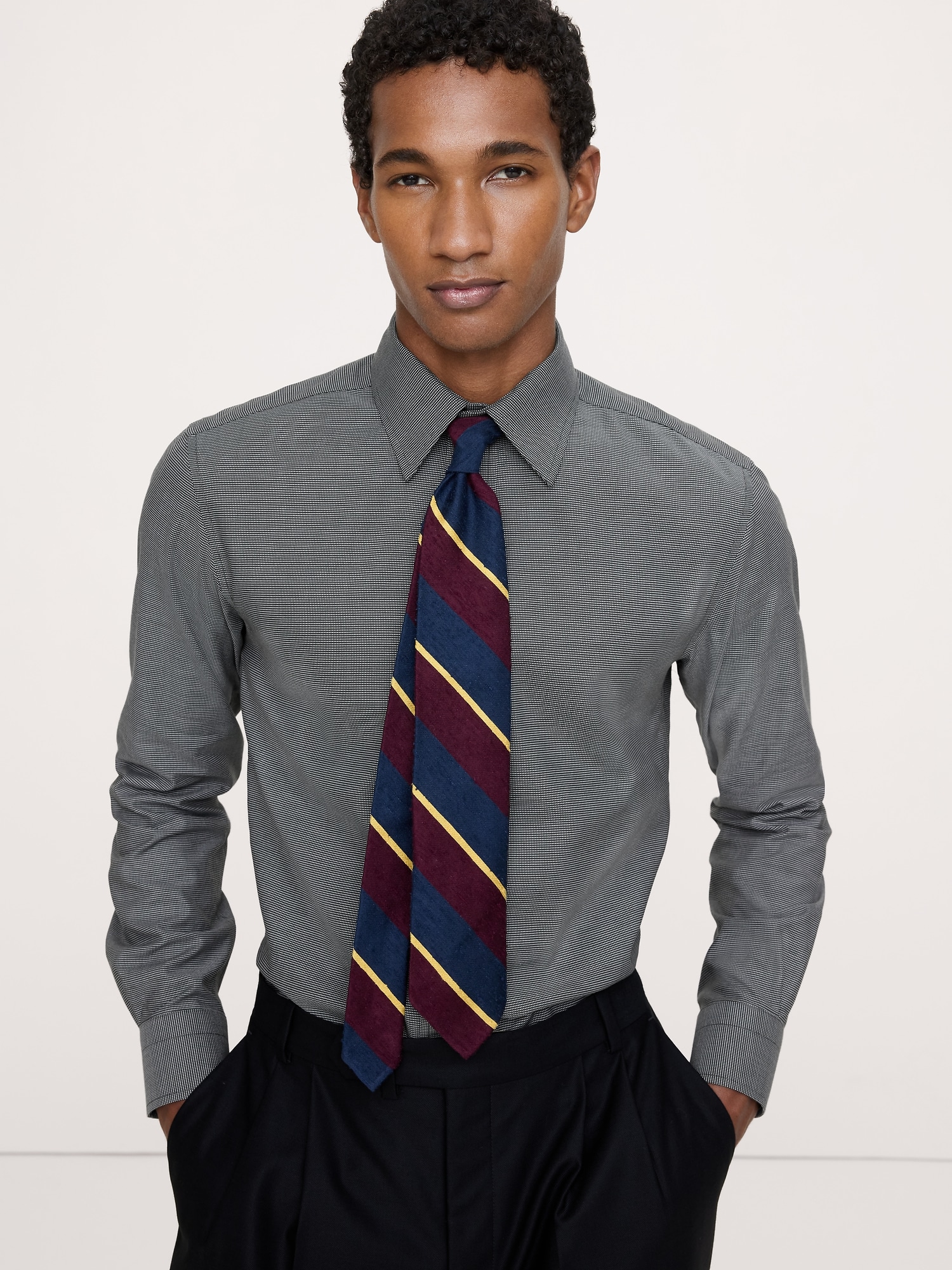 Slim-Fit Wrinkle-Resistant Dress Shirt - Olive Green Dobby