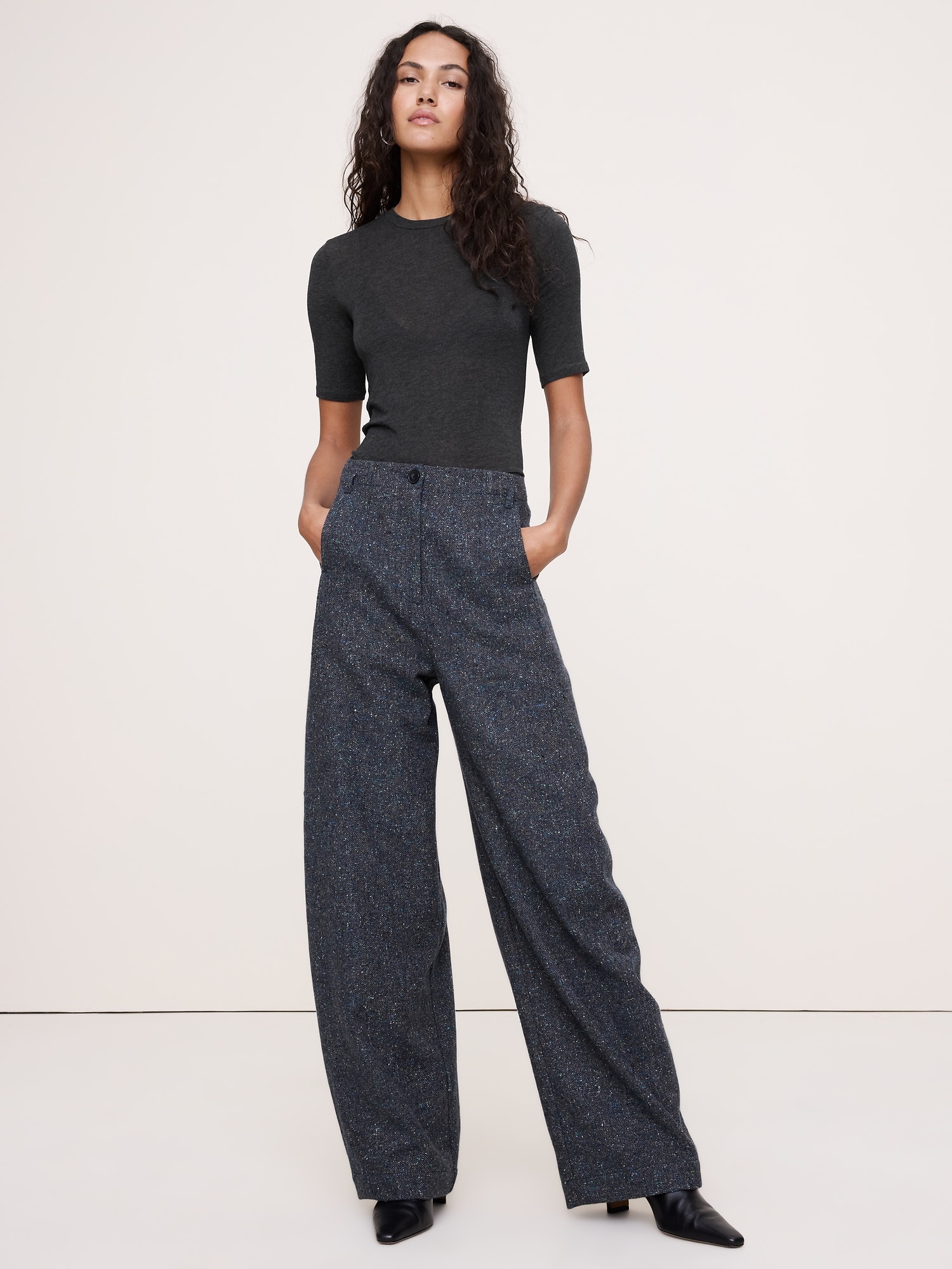 T-shirt diaphane ras du cou en laine et lyocell - Gruau Chiné