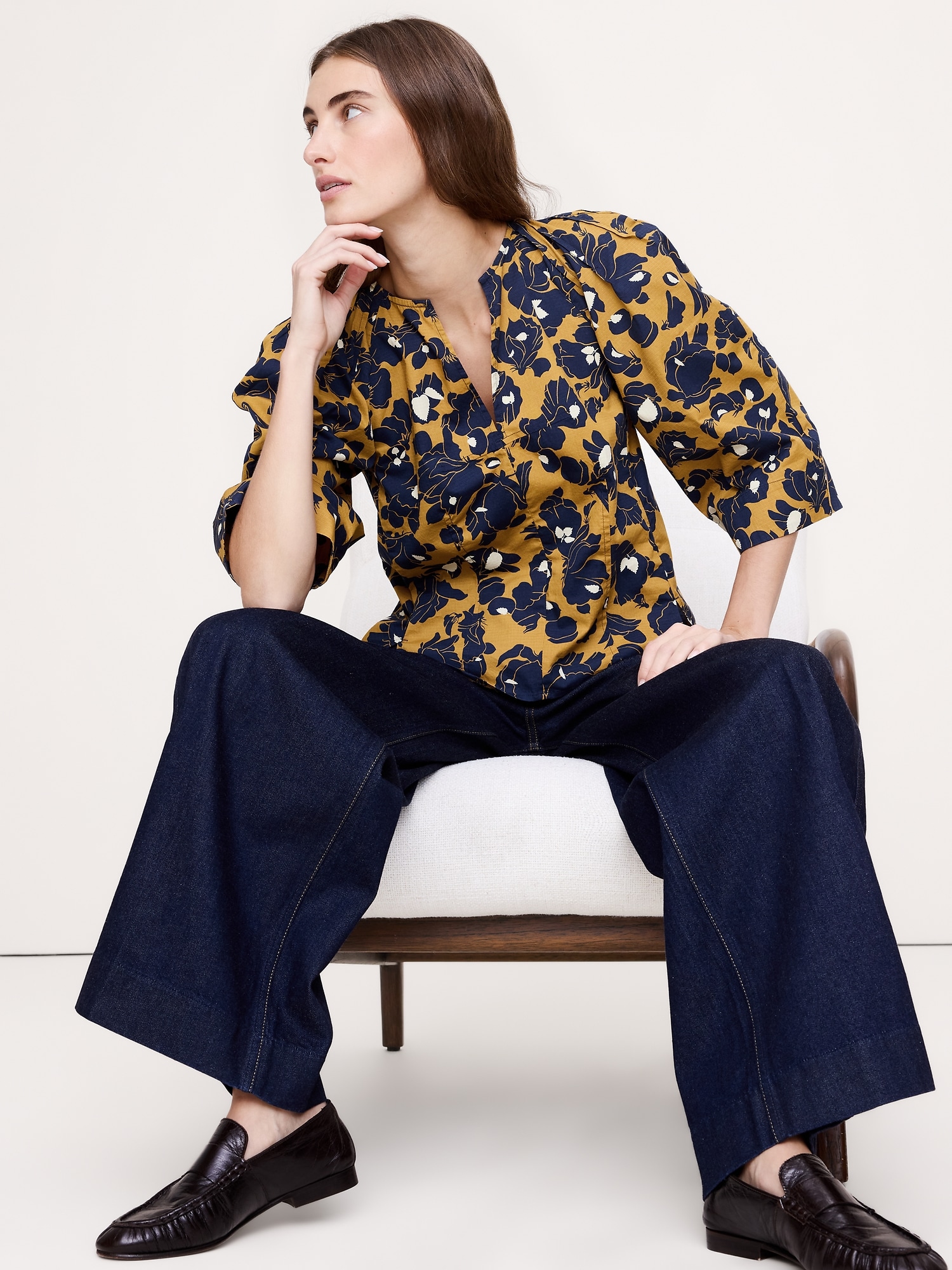 Haut en coton extensible à manches volumineuses