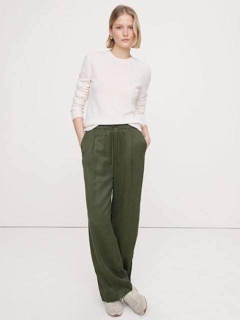 PANTALON DRAPÉ À TAILLE HAUTE EXTENSIBLE ET JAMBE LARGE EN TENCEL™