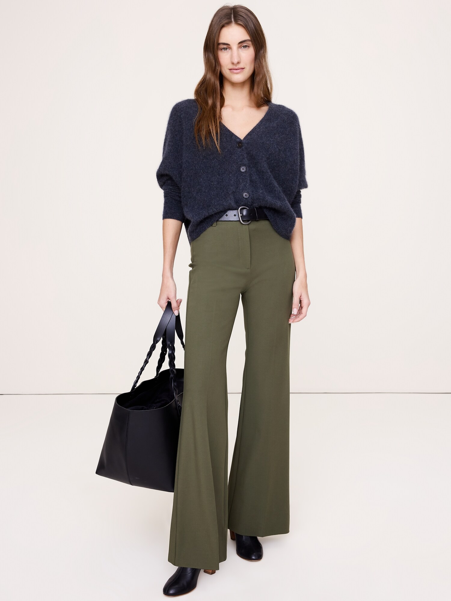 High-Rise Modern Flare City Stretch Pant - Spiced Olive Green