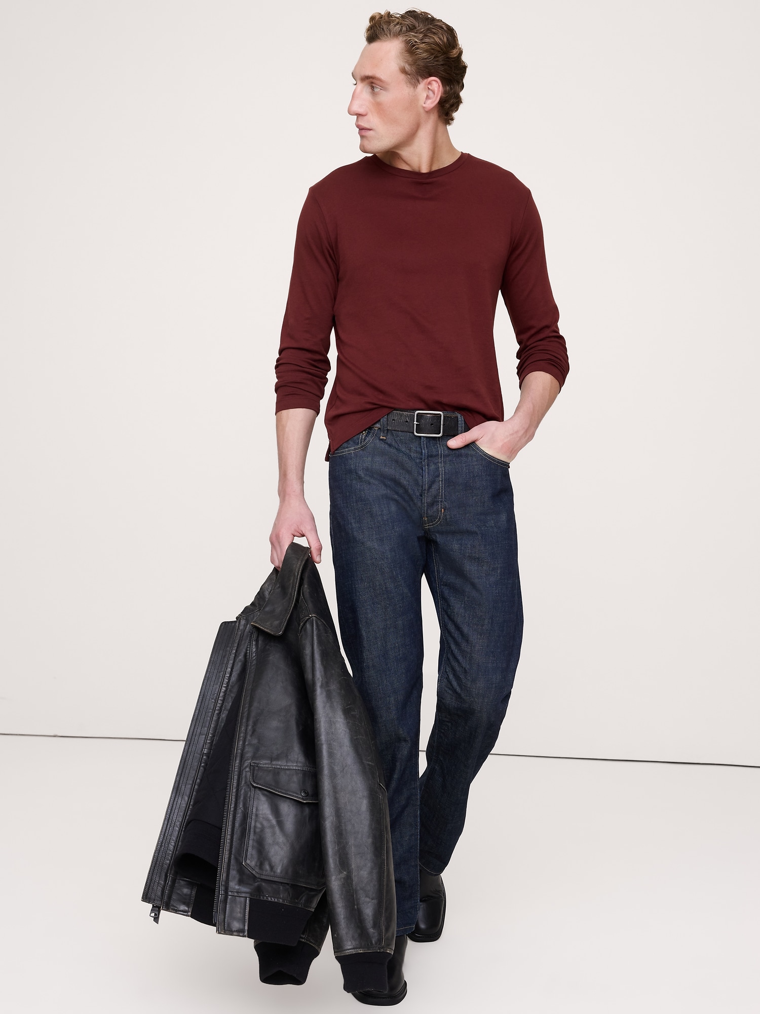 T-shirt à manches longues en tissu luxueux - Bourgogne Séquoia