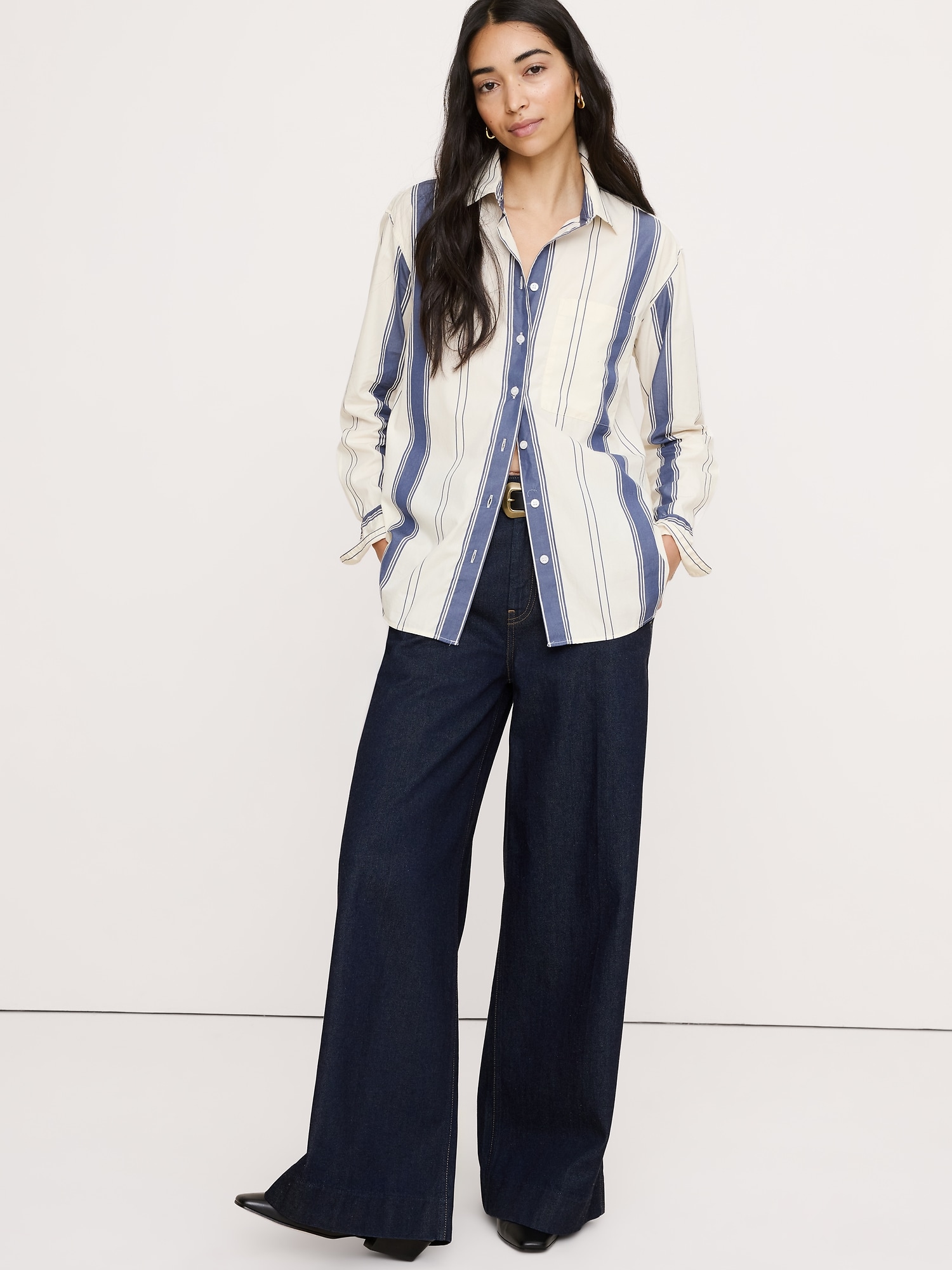 Le chemisier surdimensionné - Rayures Multicolores Foncées