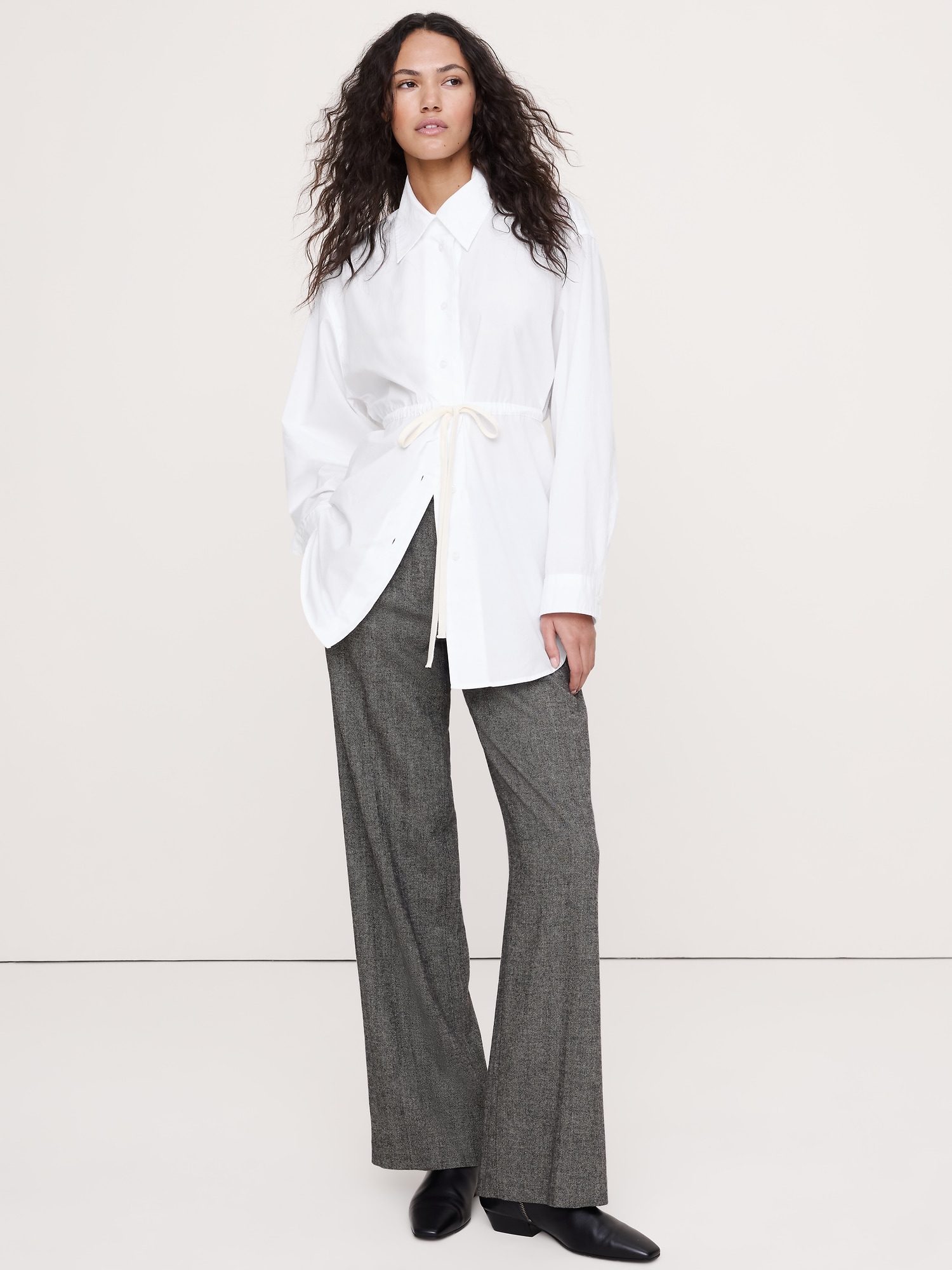 Tunique en popeline de coton à taille à cordon coulissant