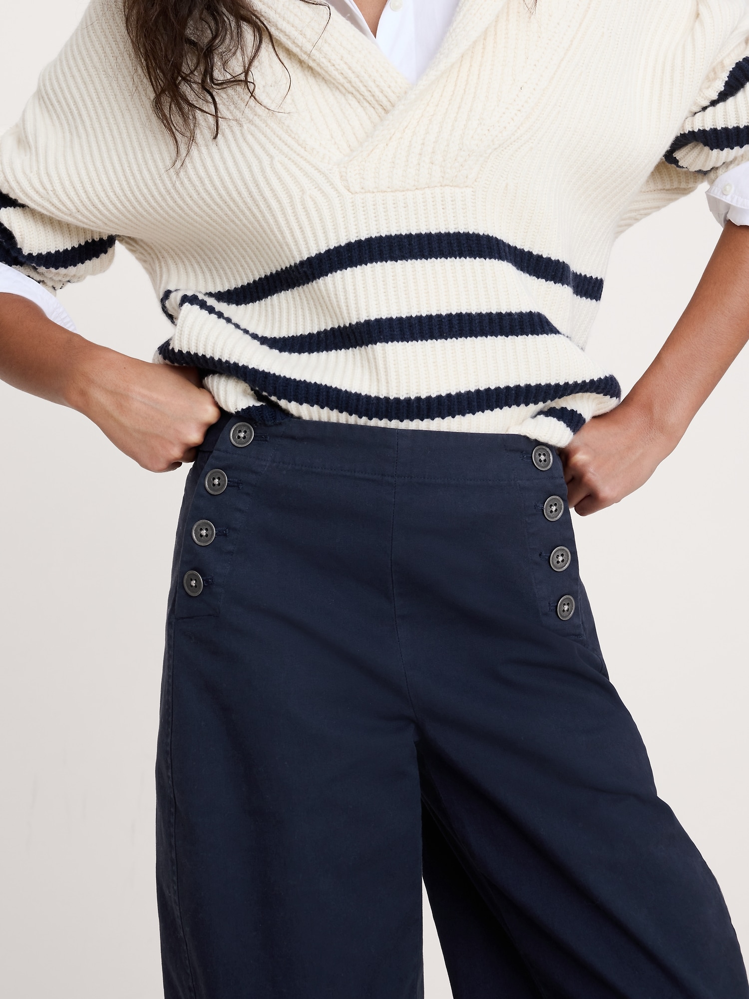 Image number 7 showing, High-Rise Stretch-Canvas Sailor Pant