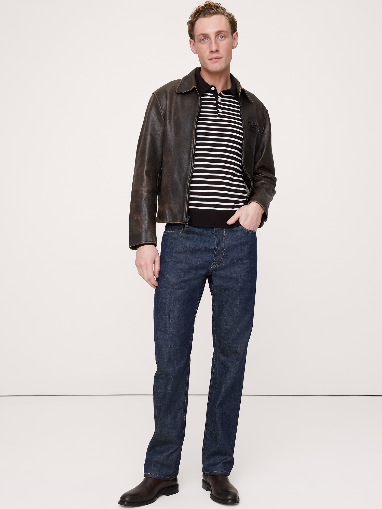 L'image numéro 3 présente Chandail à col polo à rayures à manches longues en laine mérinos