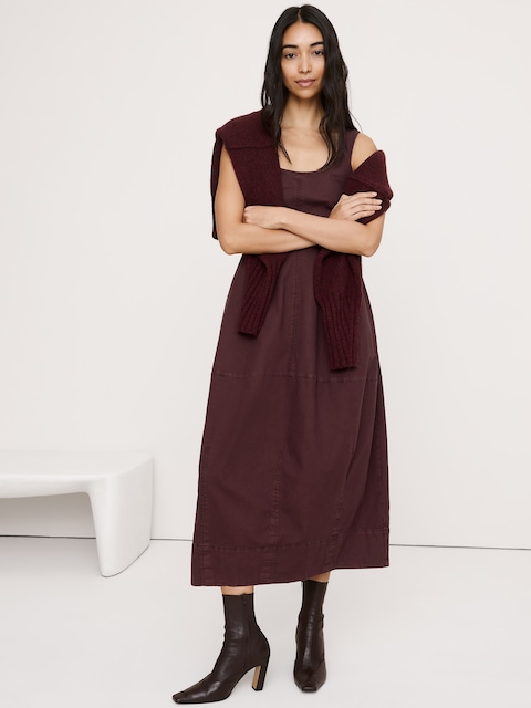 ROBE MI-LONGUE COUPE BARIL EN POPELINE DE COTON EXTENSIBLE
