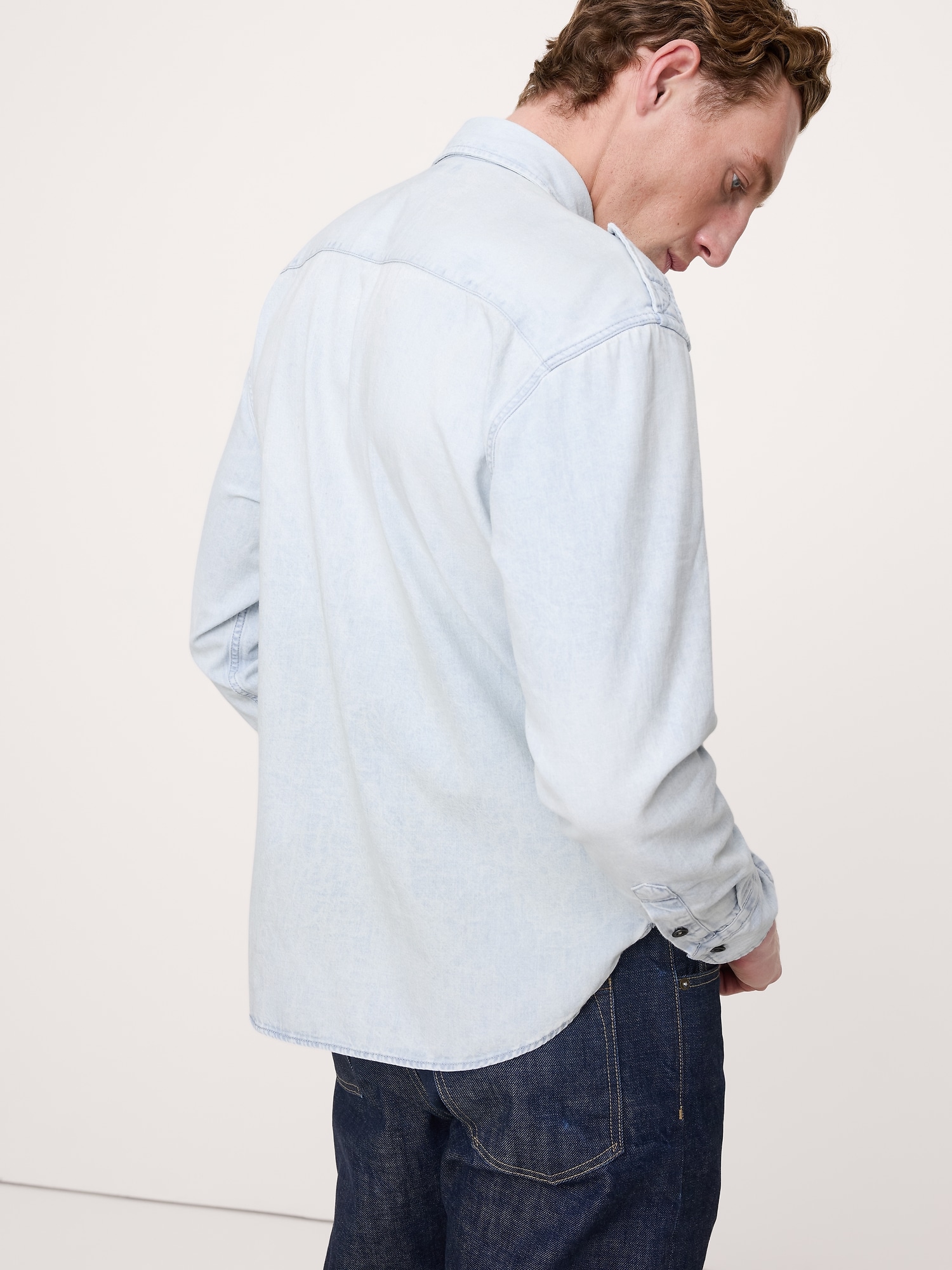 Relaxed-Fit Washed Denim Shirt With Epaulets