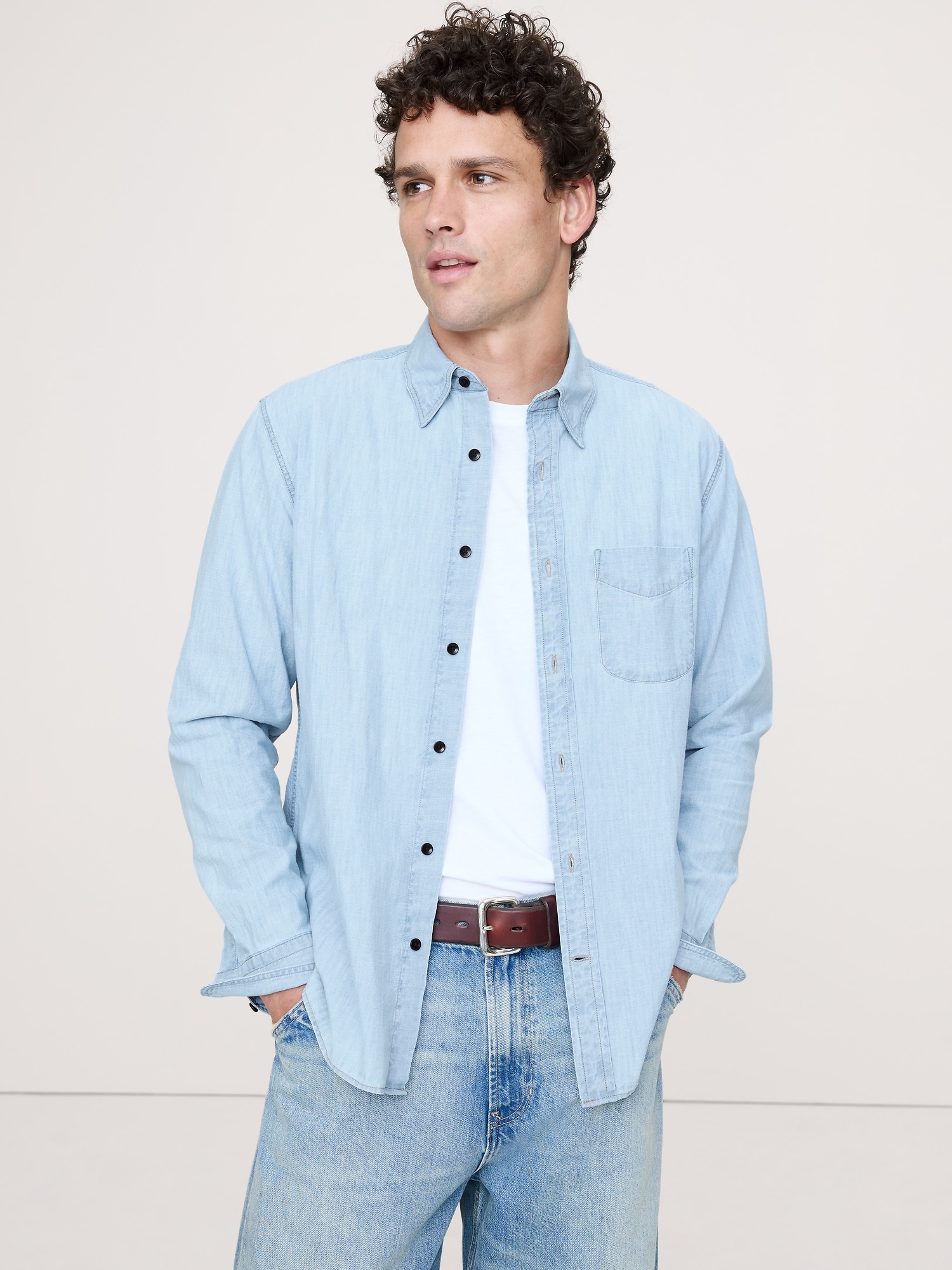 Image number 1 showing, Standard-Fit Chambray Shirt