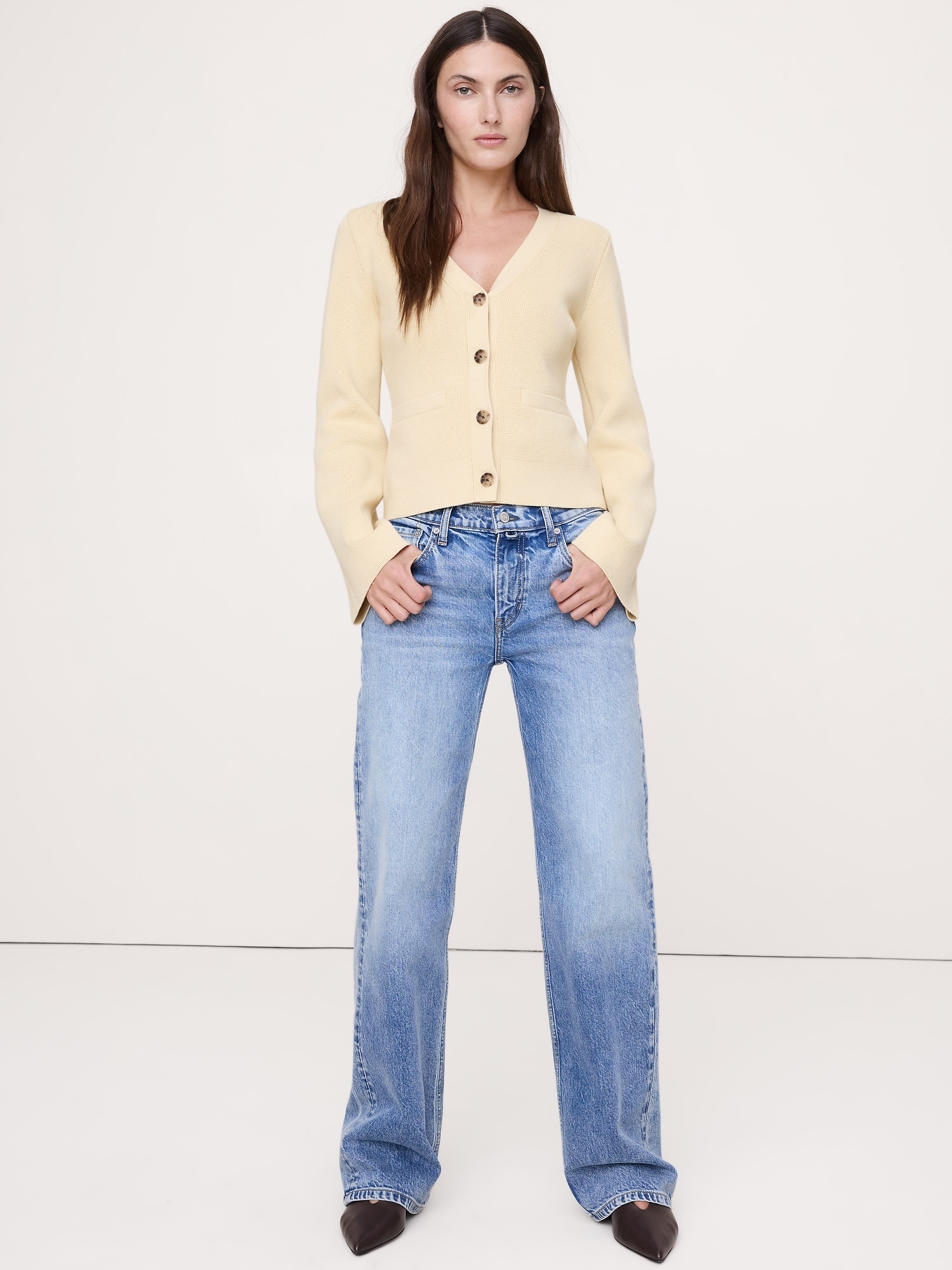 Cotton-Silk Flare-Sleeve Cardigan