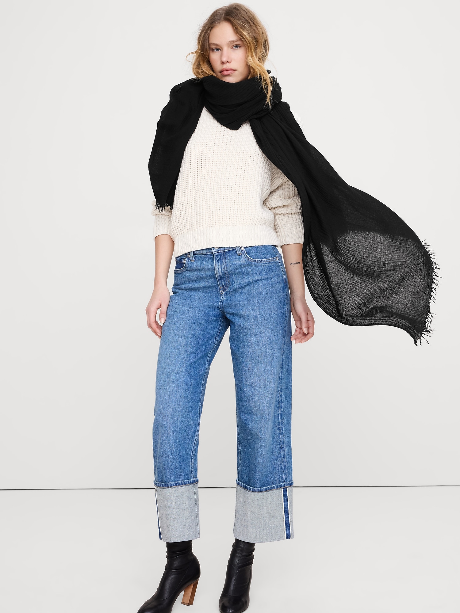 Image number 2 showing, Lightweight Scarf with Merino Wool