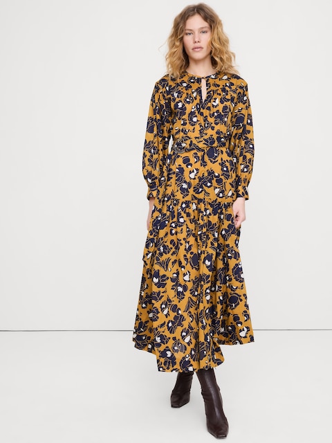 ROBE-CHEMISIER LONGUE ÉTAGÉE EN COTON
