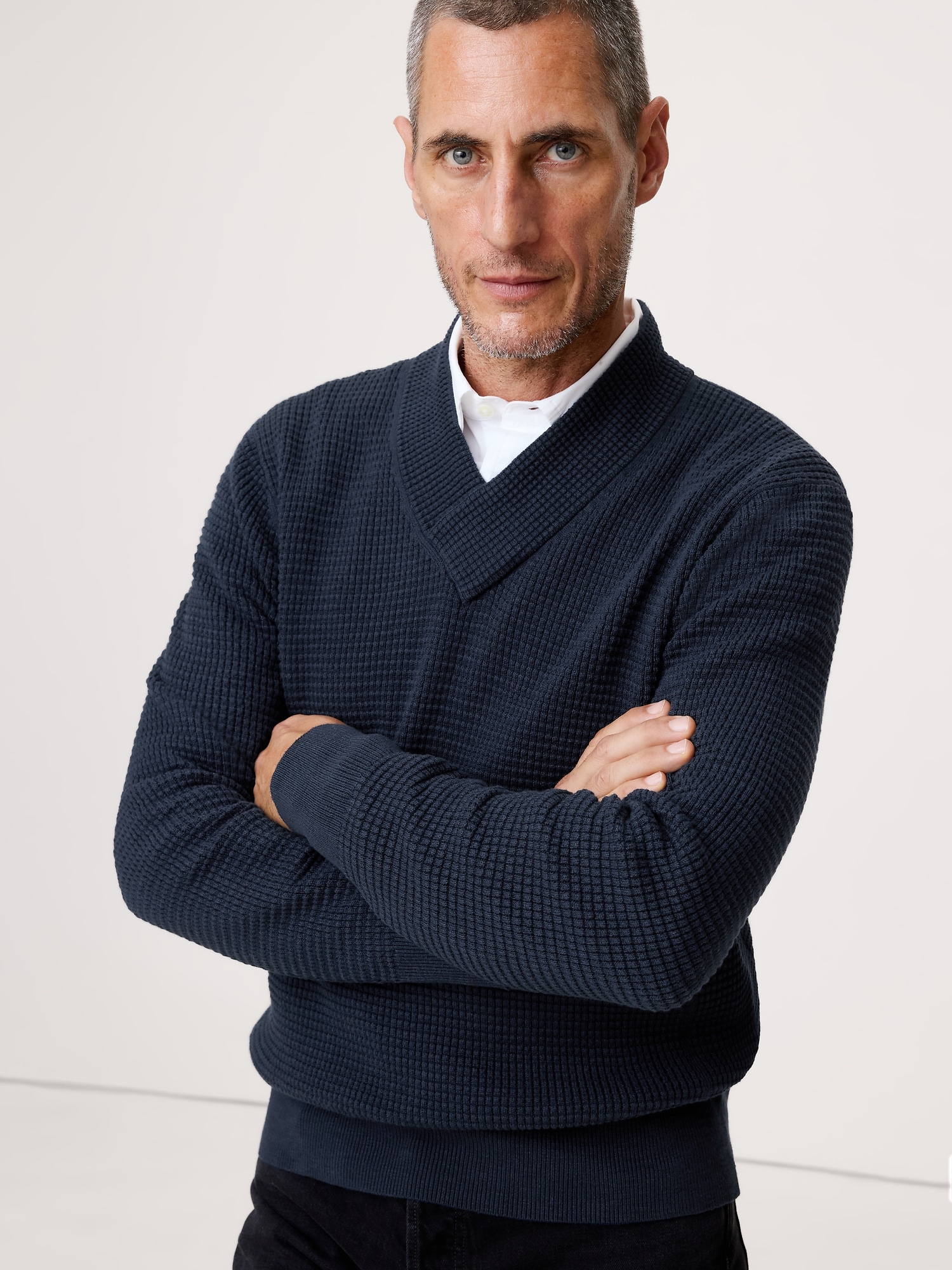 Cotton Thermal-Knit V-Neck Sweater