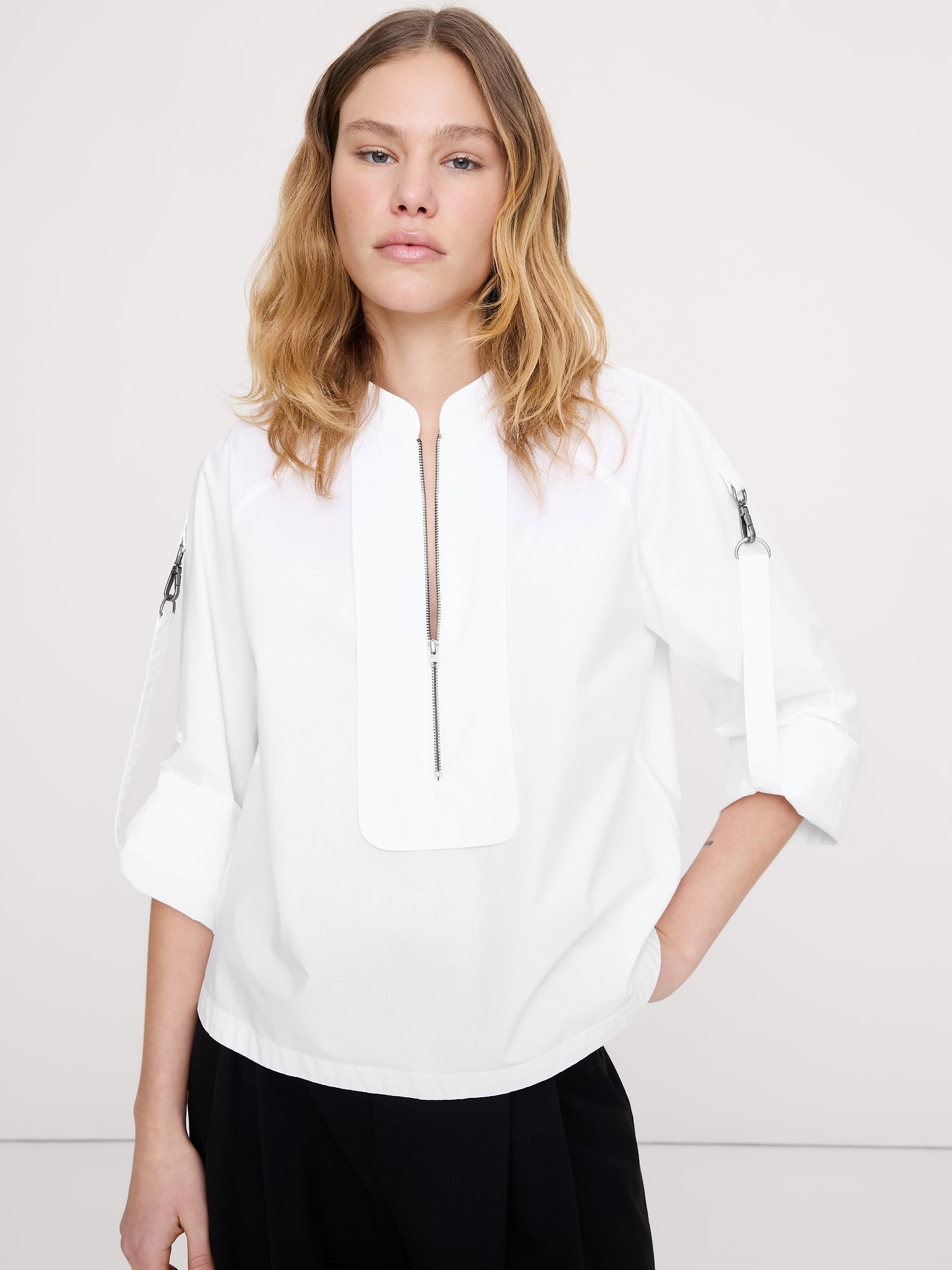 Image number 6 showing, Cotton Poplin Zip Popover Top