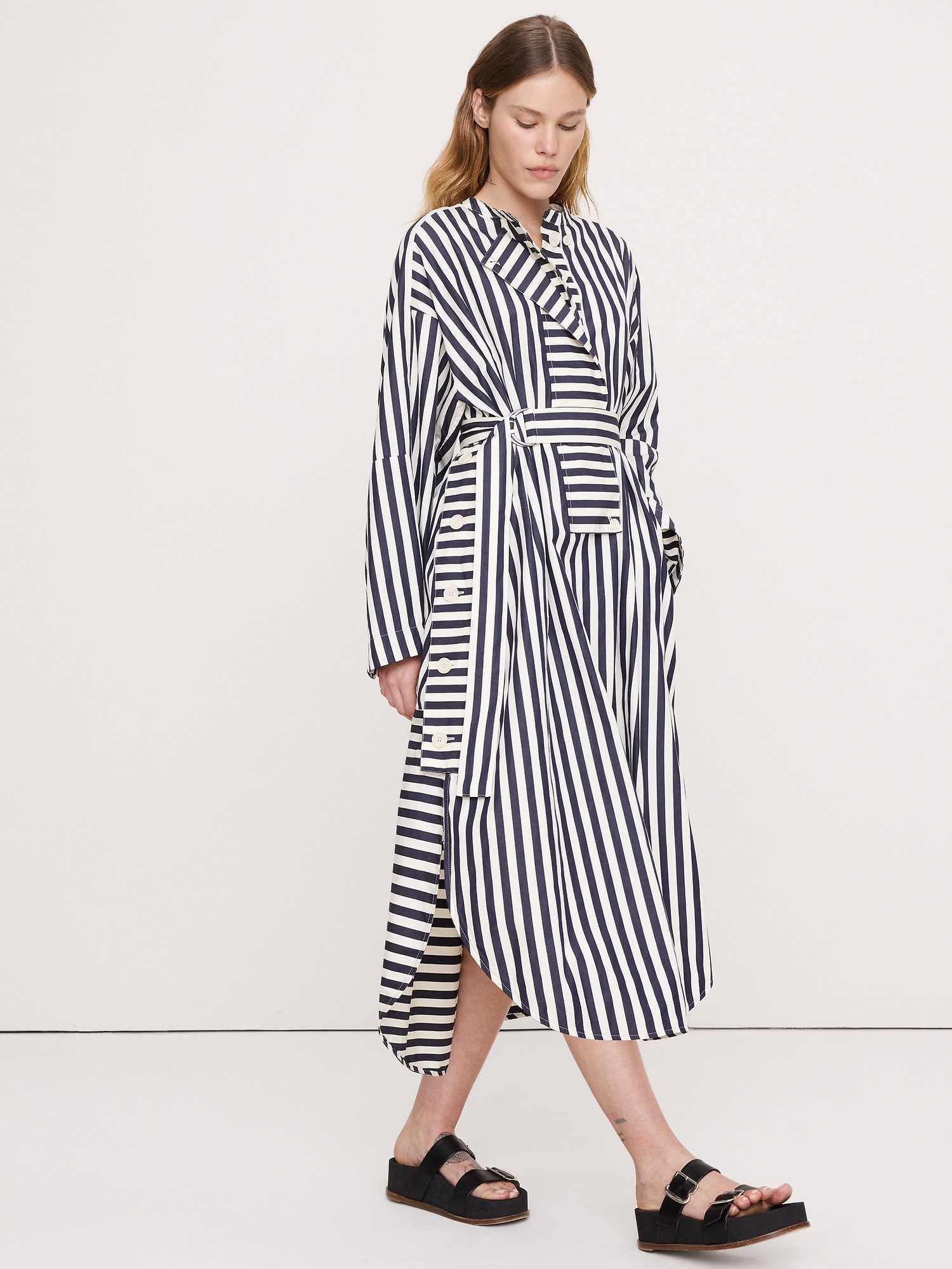 Cotton Poplin Big-Button Shirt Dress