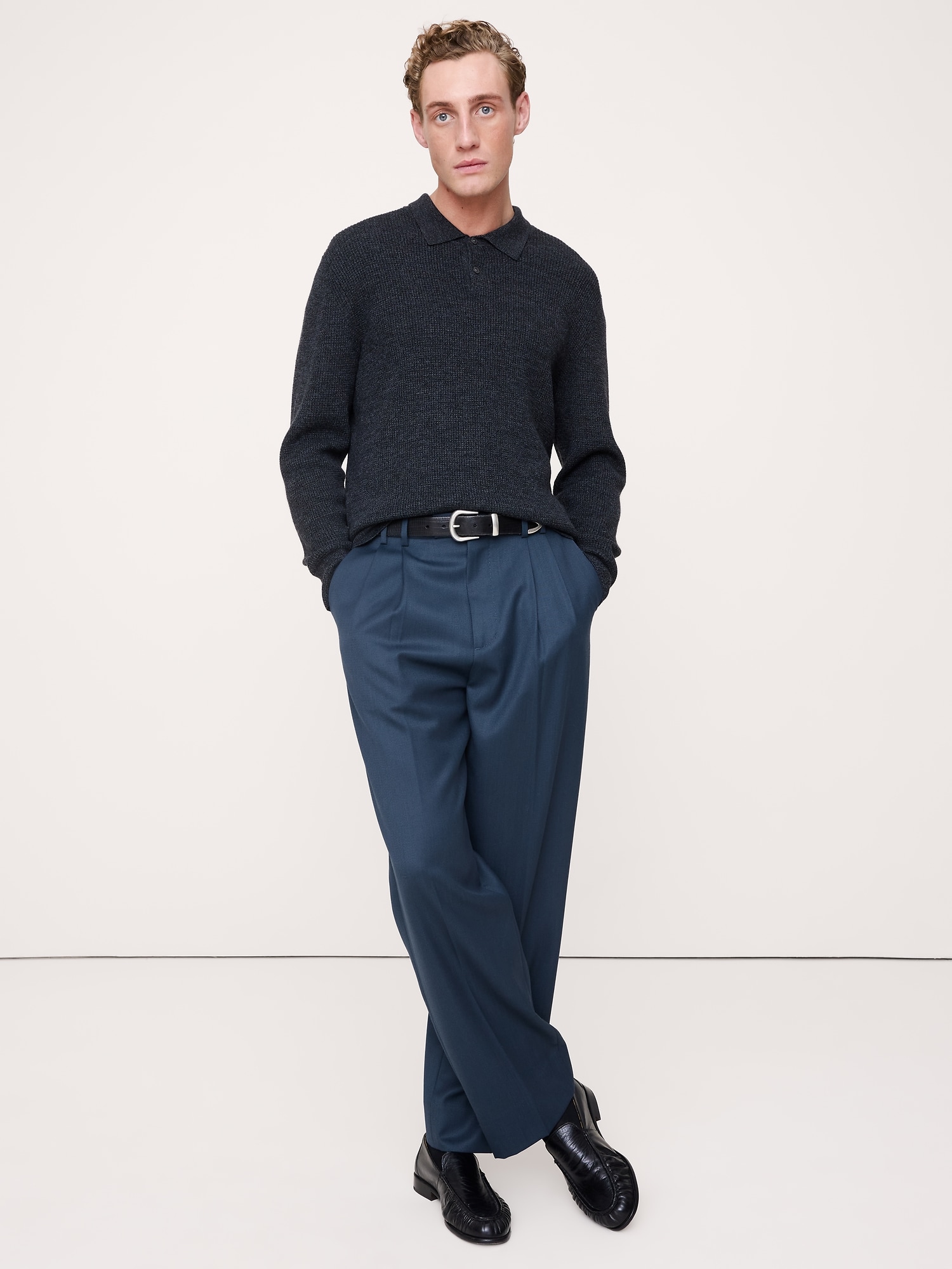 Straight Pleated Twill Dress Pant