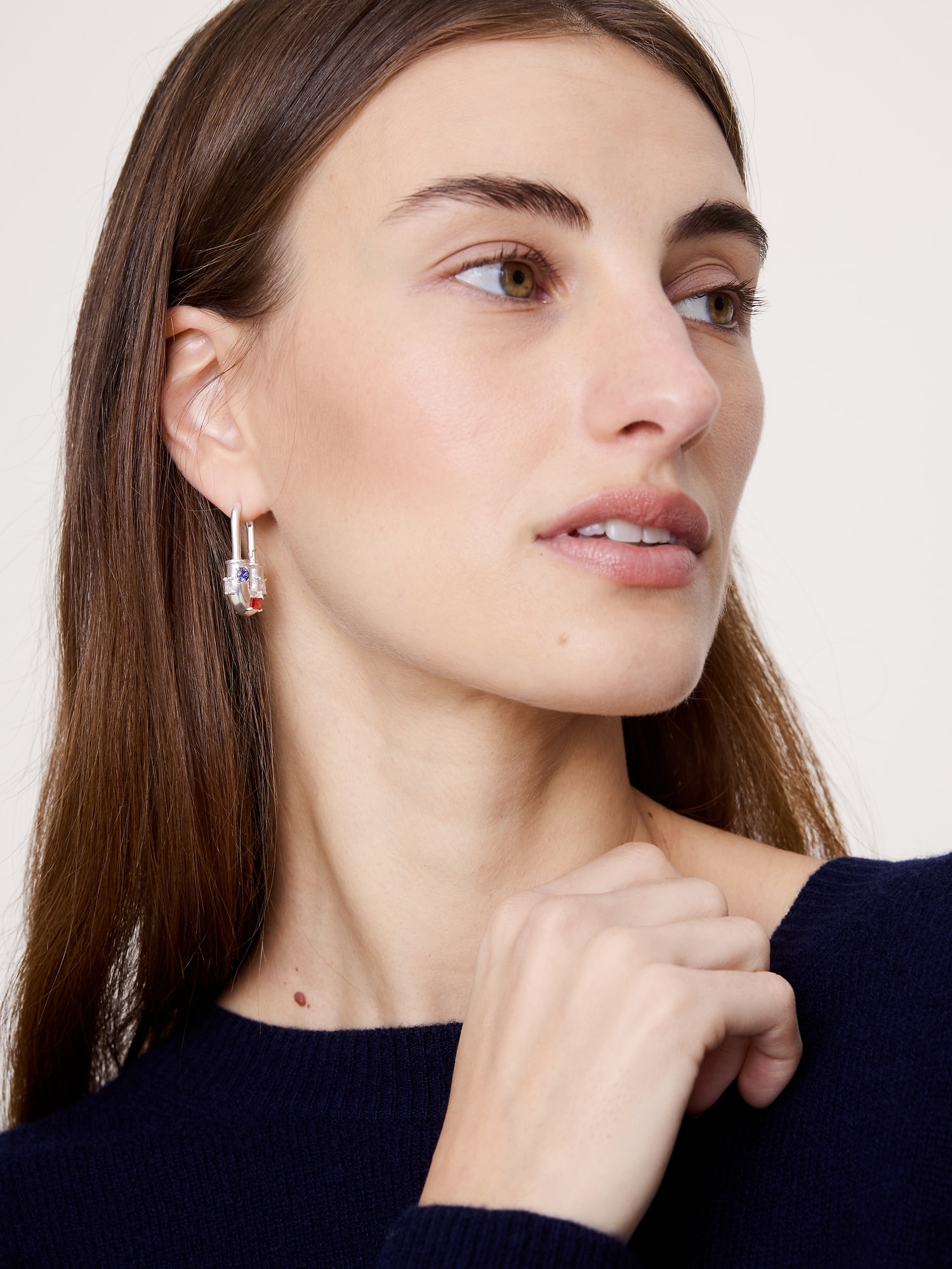 Image number 2 showing, Rhinestone Lock Earrings