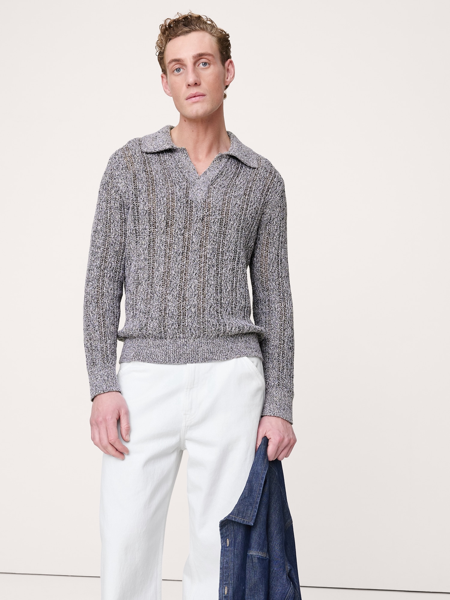 Cotton-Blend Zig-Zag Sweater Polo