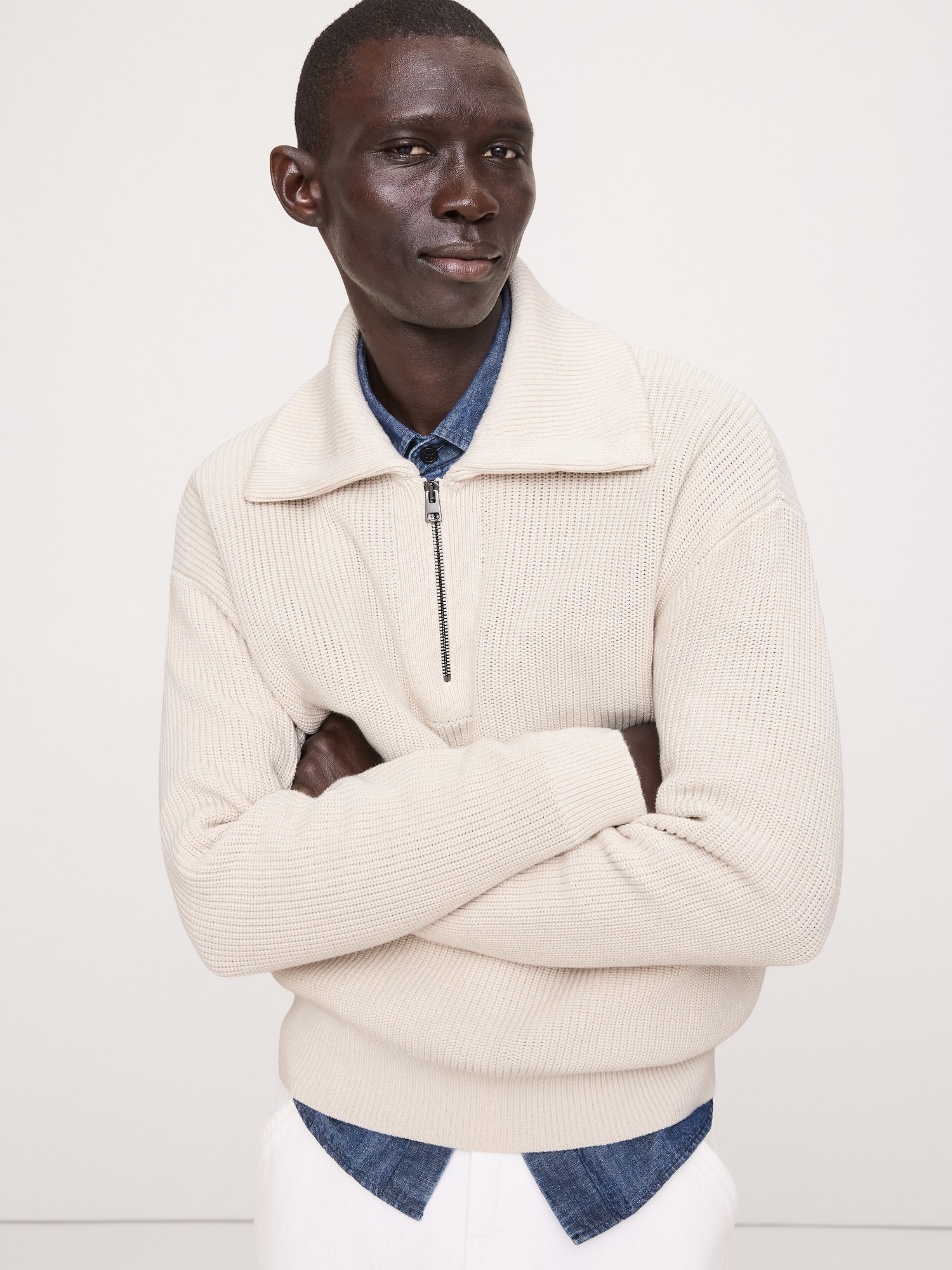 CHANDAIL POLO EN COTON CÔTELÉ À GLISSIÈRE