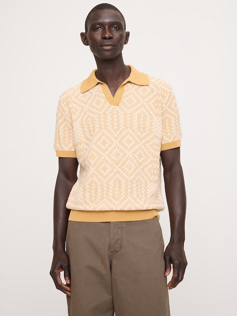 POLO EN JACQUARD DE MÉLANGE DE LIN ET DE COTON