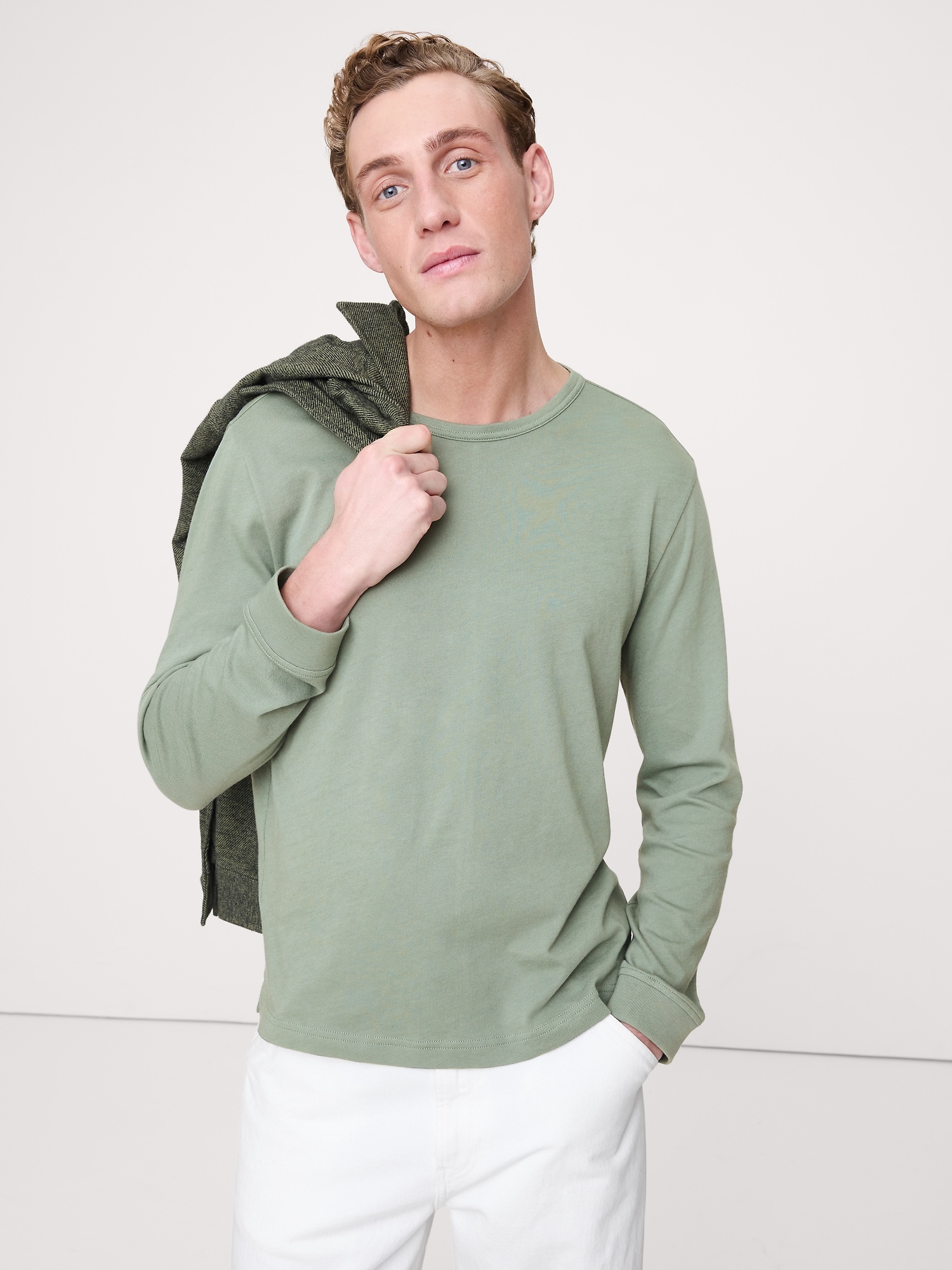 T-SHIRT À MANCHES LONGUES EN JERSEY DE COTON - Vert Aigue