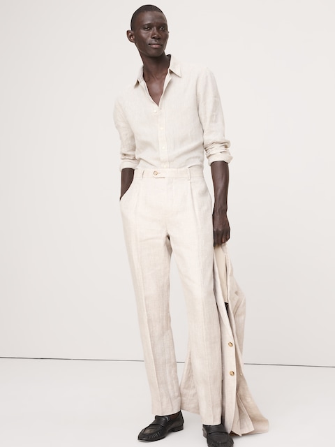 PANTALON DE COMPLET EN LIN À MOTIF DE CHEVRONS, COUPE ÉTROITE CINTRÉE