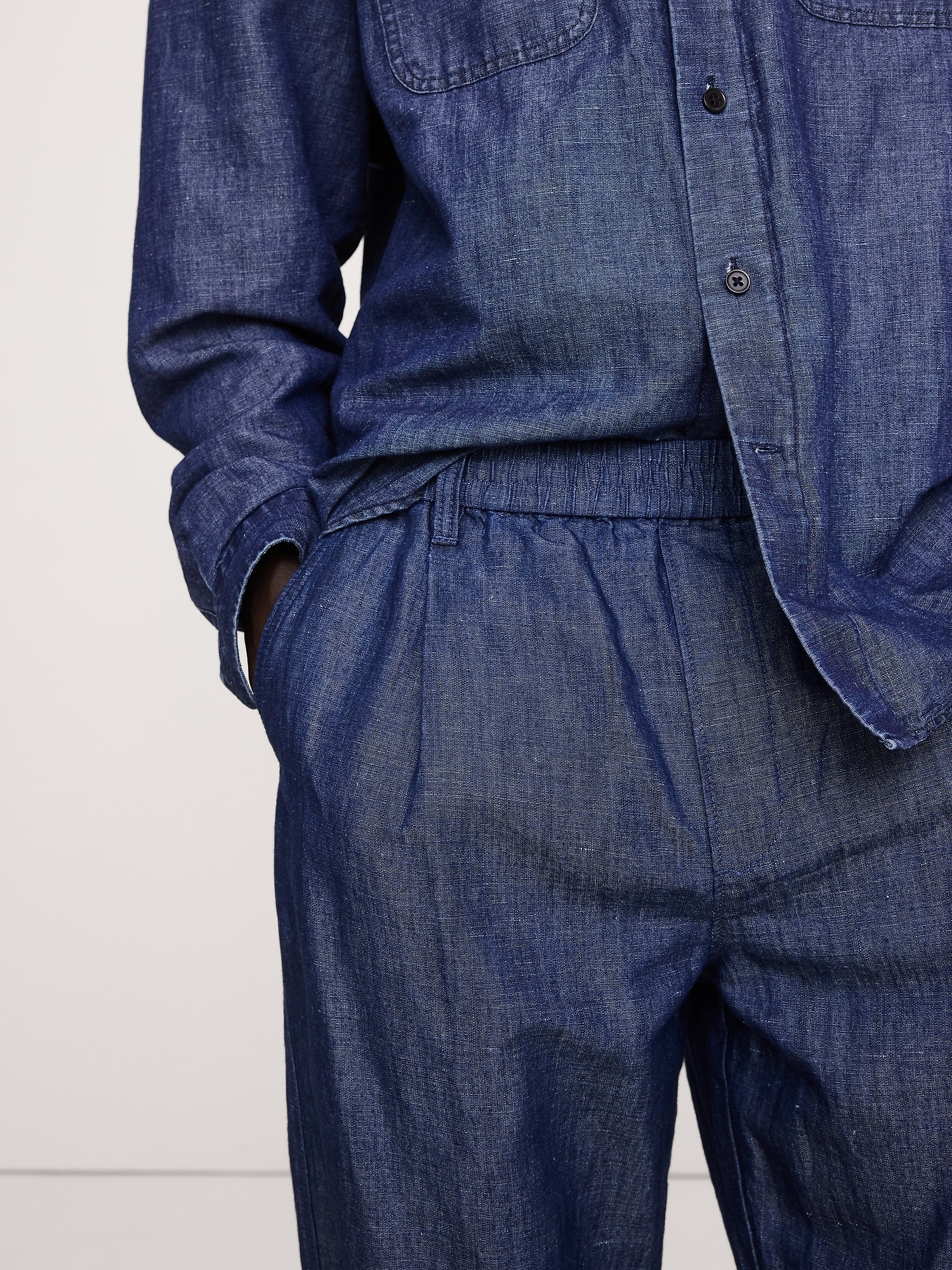 Image number 3 showing, Loose Chambray Pleated Pull-On Pant