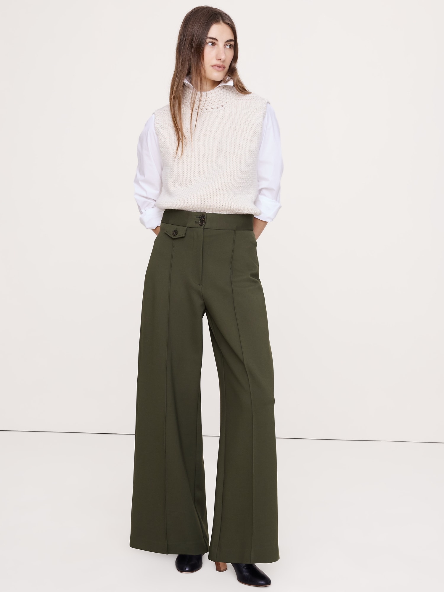 High Rise Wide-Leg Drapey Ponte Pant