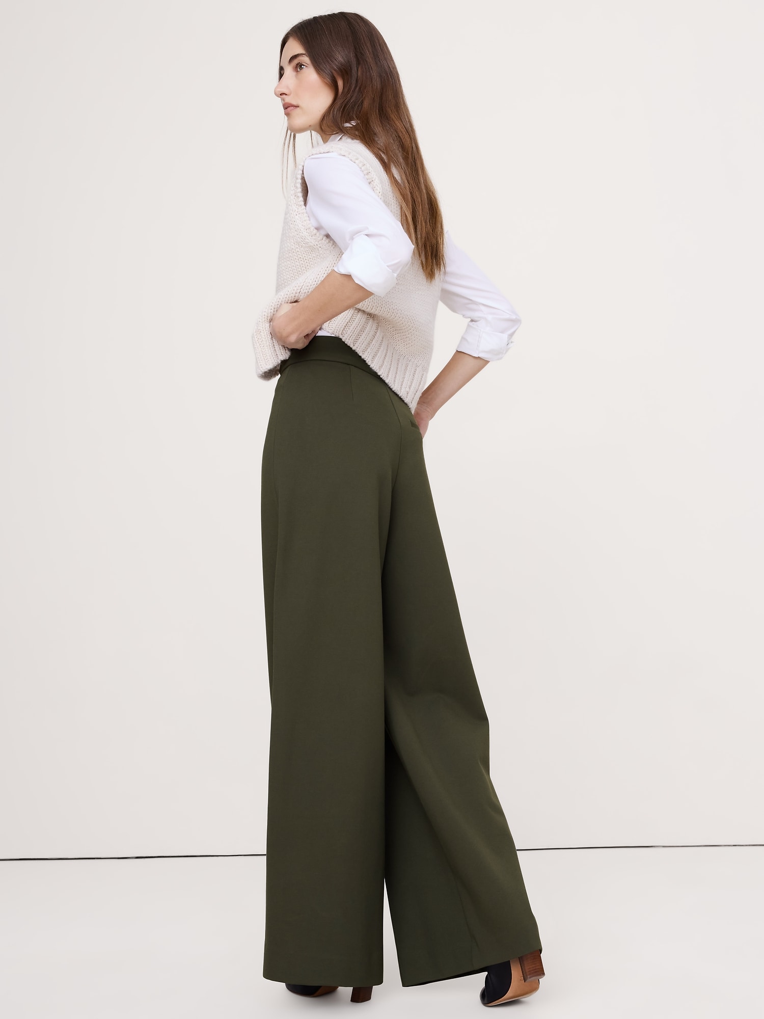 Image number 6 showing, High Rise Wide-Leg Drapey Ponte Pant