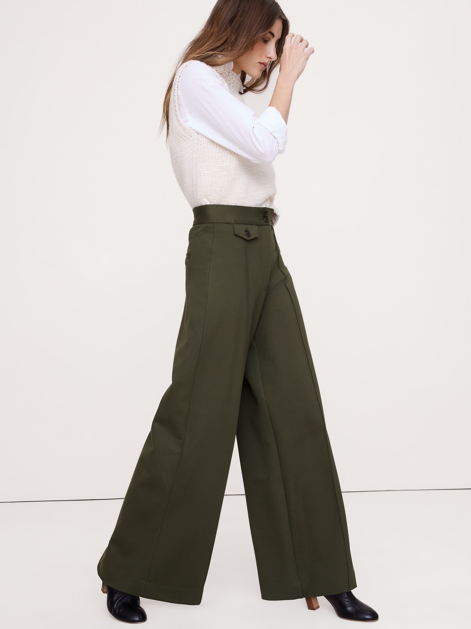Image number 7 showing, High Rise Wide-Leg Drapey Ponte Pant