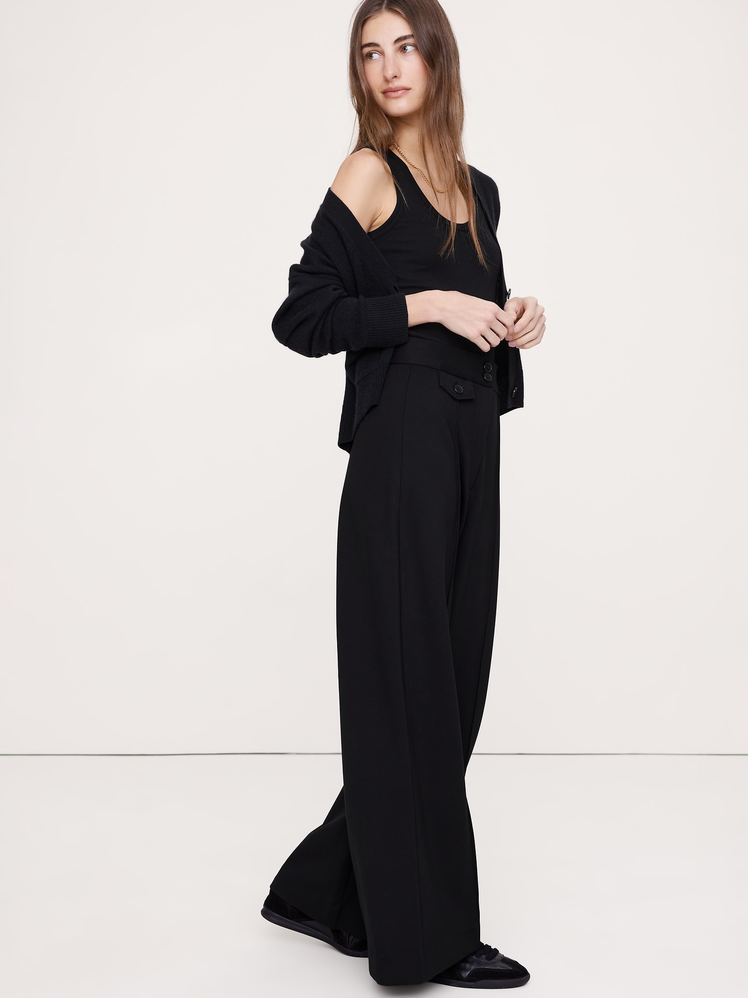 Image number 4 showing, High Rise Wide-Leg Drapey Ponte Pant