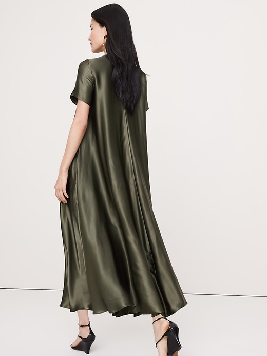 italian satin trapeze long midi dress Banana Republic Aurelia Italian Satin Trapeze Dress at MarketFair Shoppes in Princeton, NJ