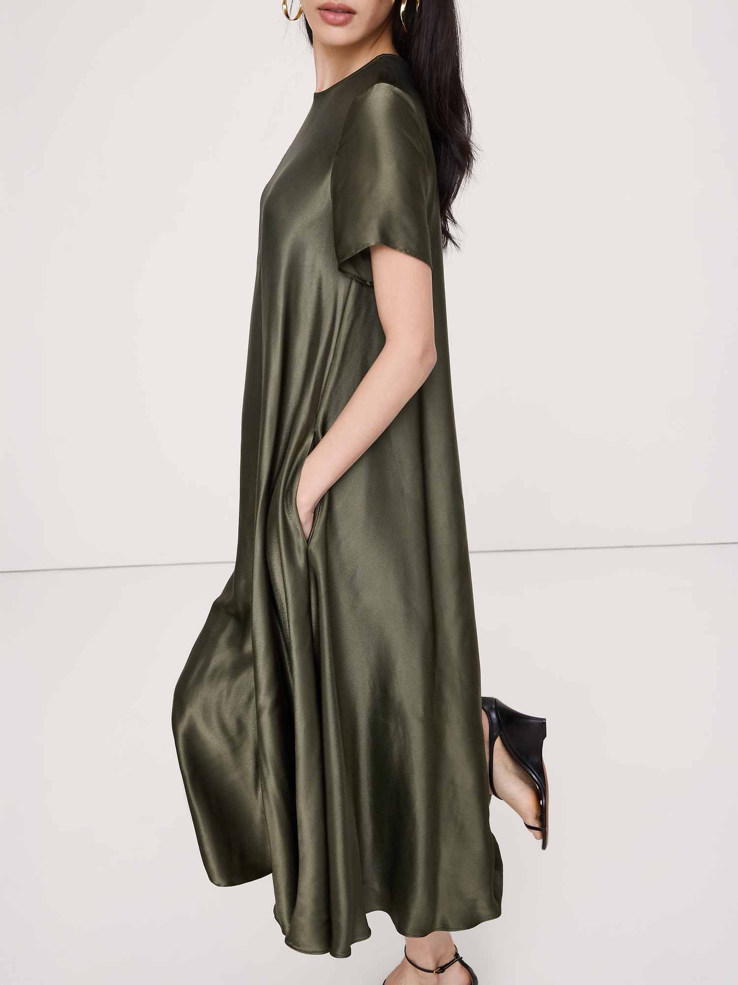 Image number 3 showing, Italian Satin Trapeze Maxi Dress