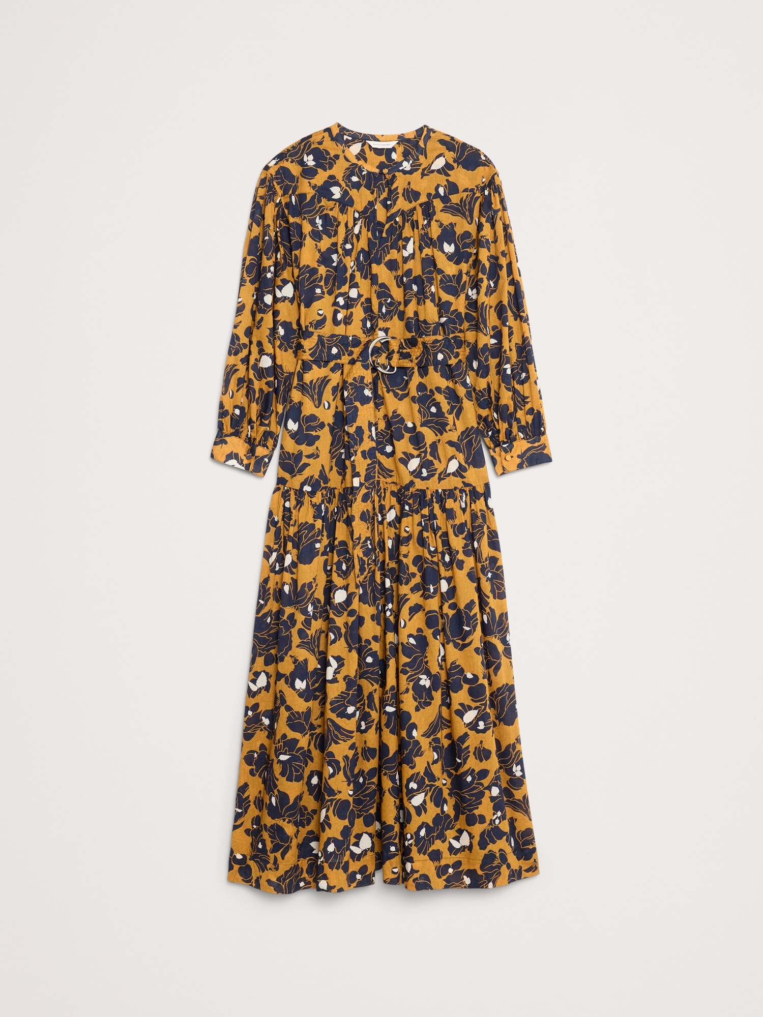 L'image numéro 5 présente Robe-chemisier longue étagée en coton