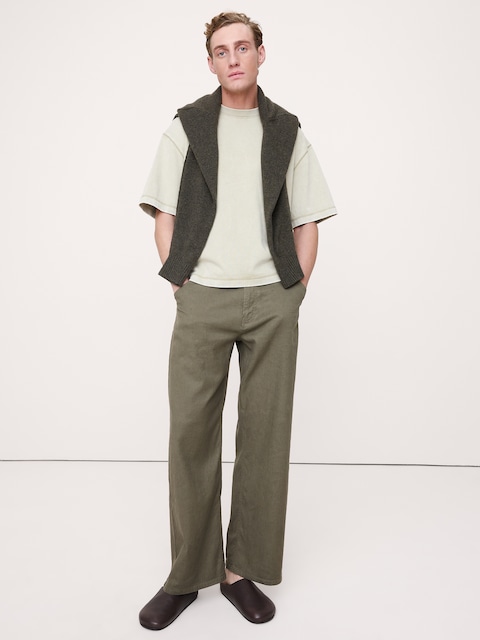 PANTALON AMPLE EN COTON ET LIN ITALIEN