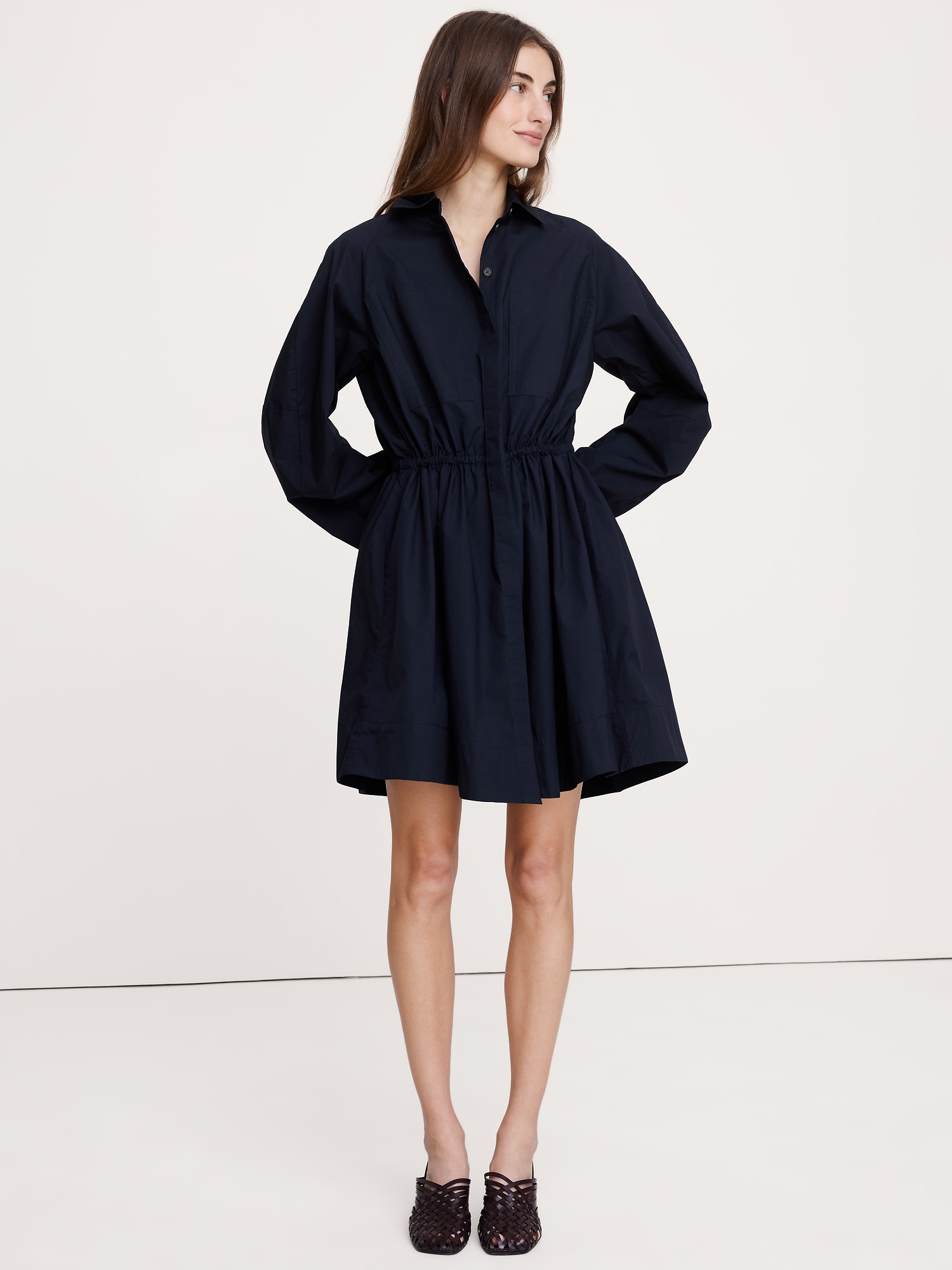 ROBE-CHEMISIER COURTE EN POPELINE DE COTON