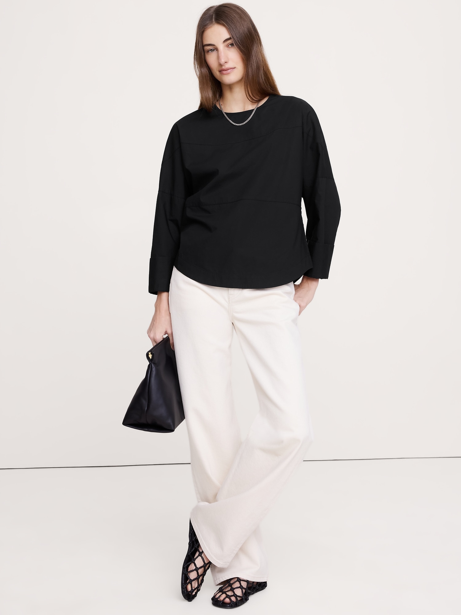 Cotton Poplin Paneled Dolman Top