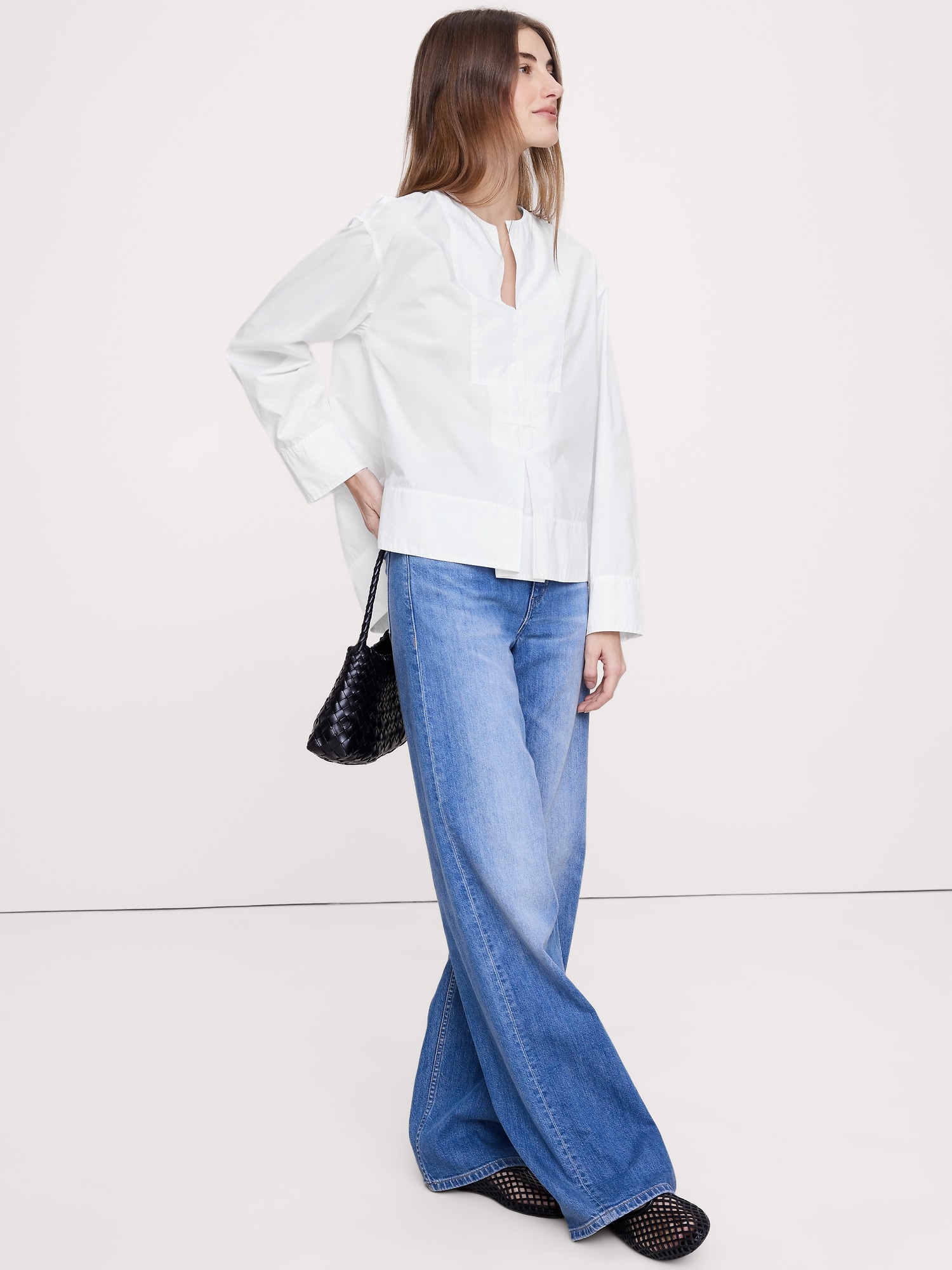 Image number 3 showing, Cotton Poplin Popover Top with Rolled Cuffs