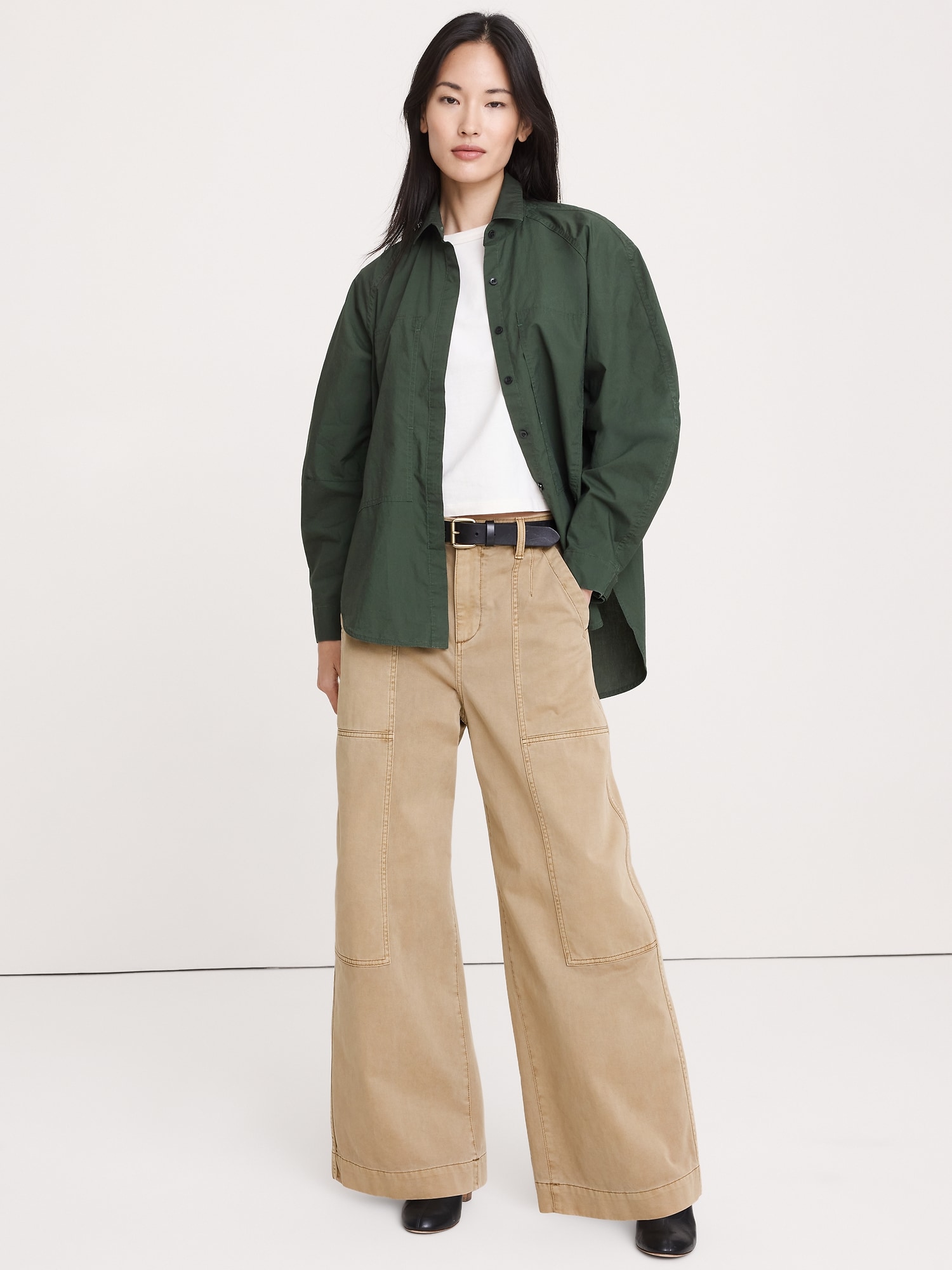 Oversized Cotton Poplin Utility Pocket Shirt