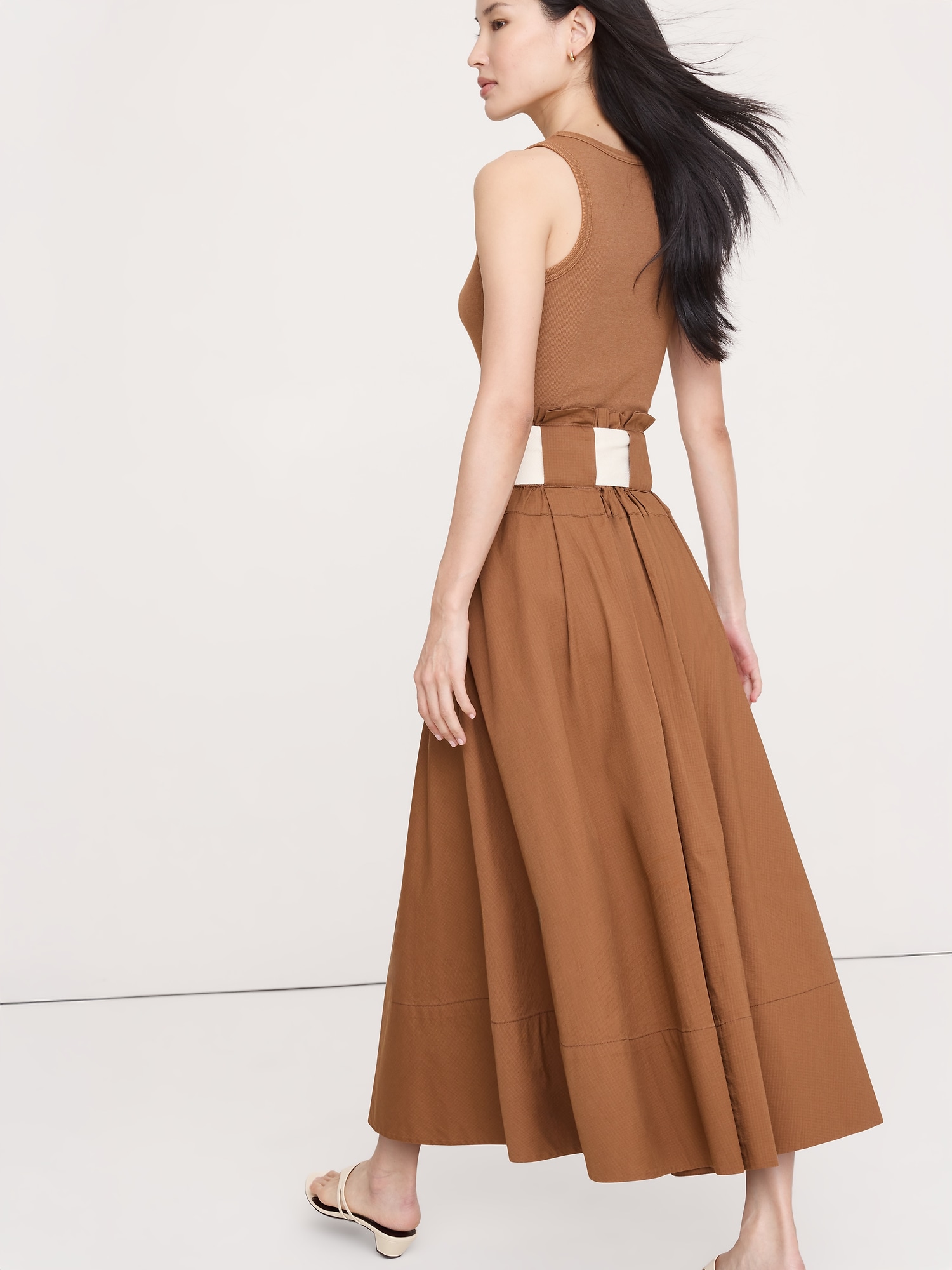 Image number 3 showing, Stretch-Cotton Belted Maxi Skirt