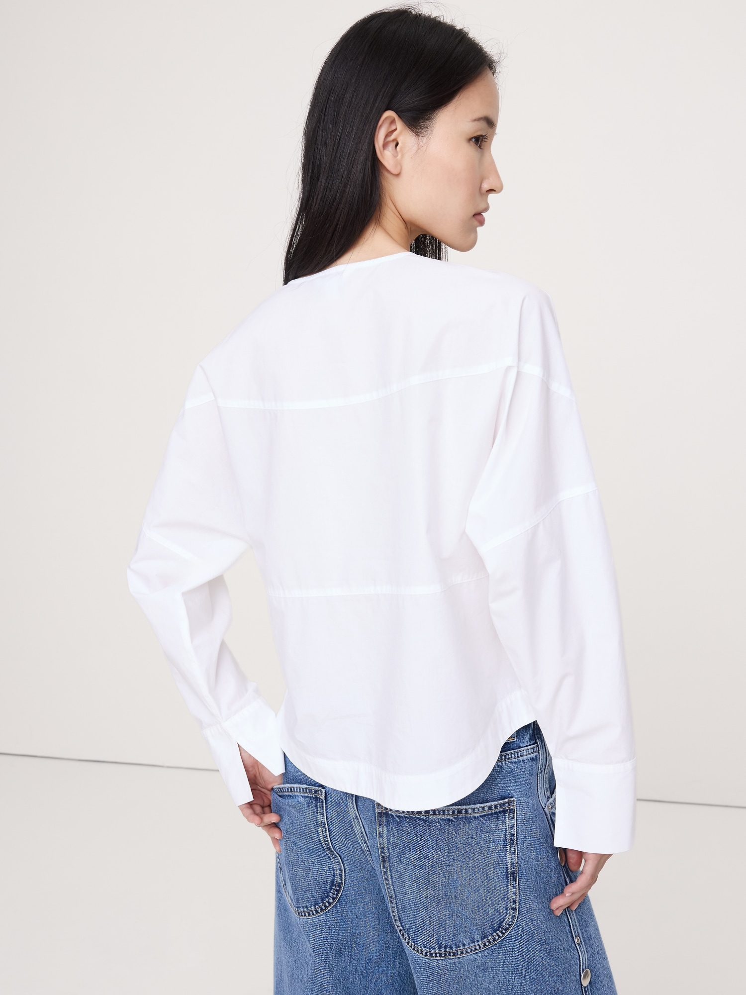 Image number 3 showing, Cotton Poplin Paneled Dolman Top