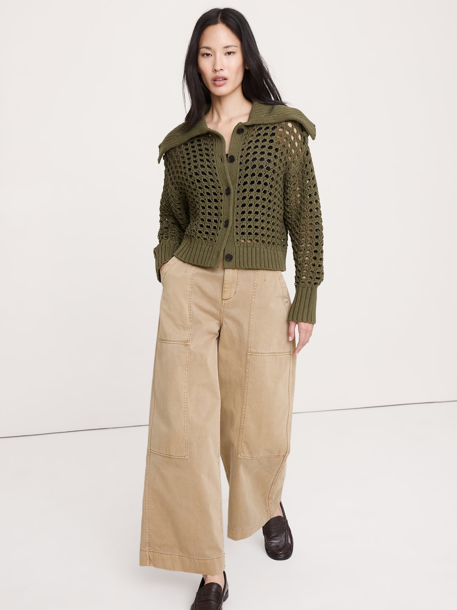 CARDIGAN À POINTS AJOURÉS EN COTON